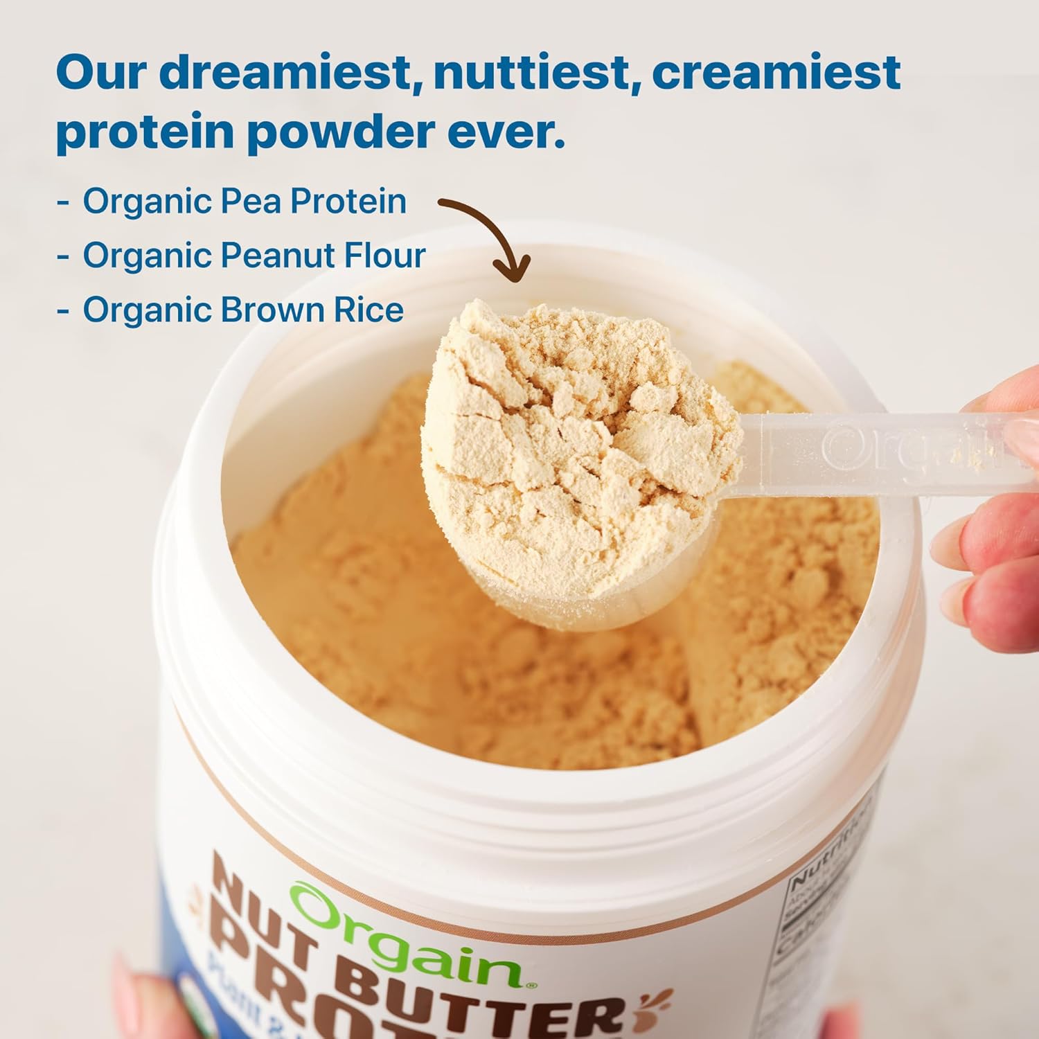 Orgain X Justin's ® Organic Vegan Nut Butter Protein Powder, Vanilla Almond Butter- 20g Plant Protein, 1g Sugar, Gluten Free, No Dairy, Soy Ingredients, or Artificial Flavors, 1.17 lb - Image 4