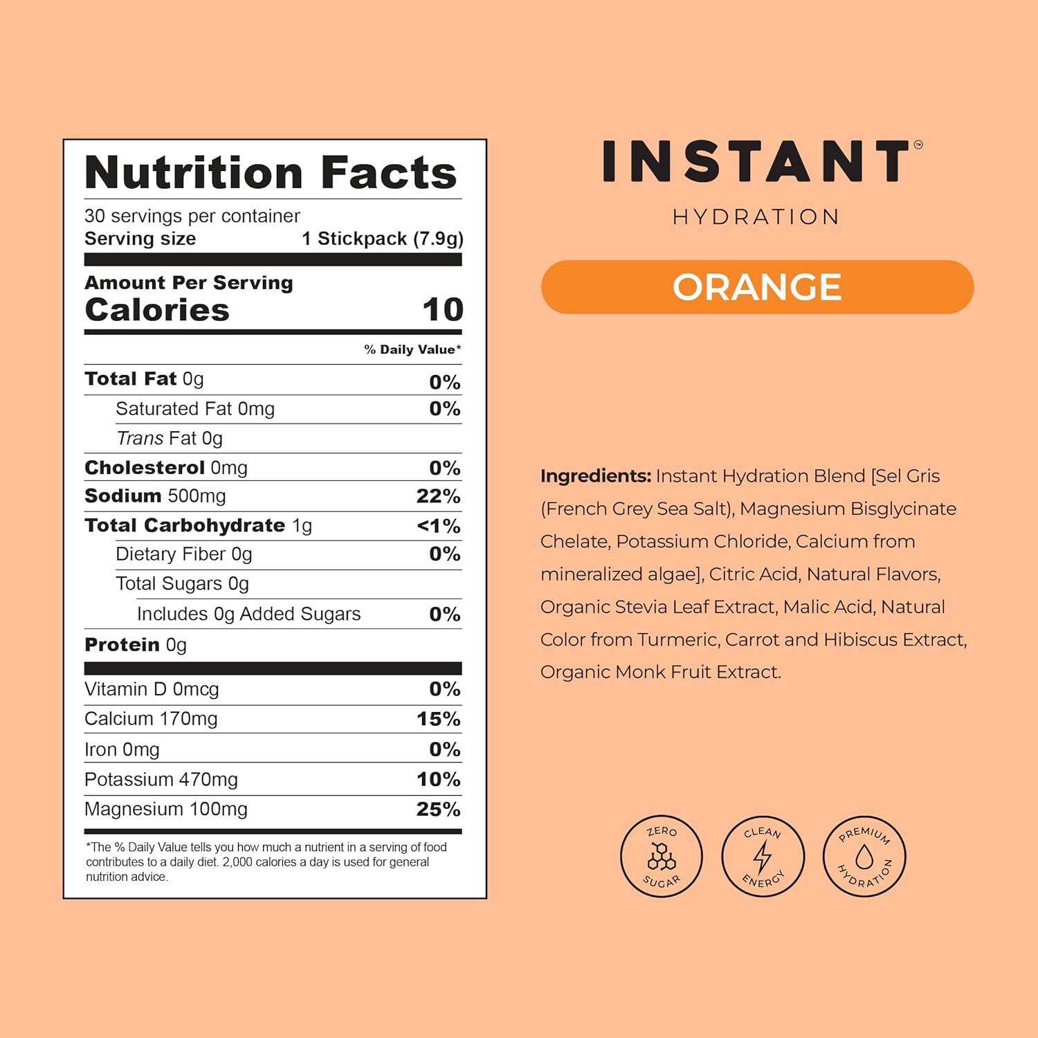 Instant Hydration Electrolytes Powder Packets - Citrus Orange Drink Mix - Zero Sugar - Keto, Vegan, Gluten-Free, Non-GMO - Boost Recovery, Brain Health, Muscle & Tissue Support- 30 Sticks - Image 4