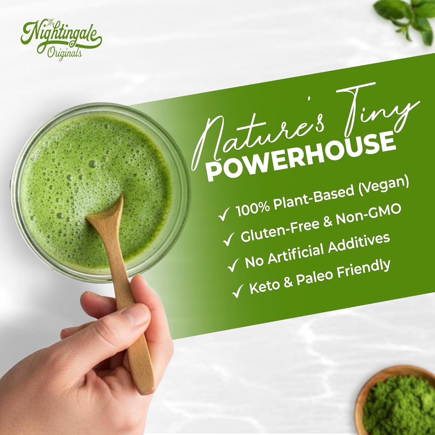 Wolffia Globosa Organic Protein Powder - Pure Plant Based Protein Organic Superfood with B12, Iron & Omega-3 - Non-GMO, Gluten Free Greens Powder for Daily Nutrition, Energy, Wellness - 50g - Image 4