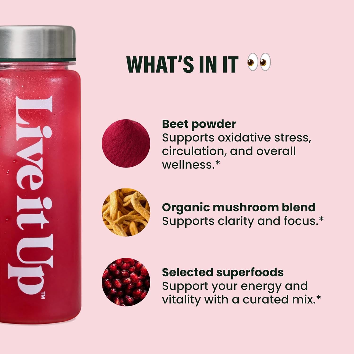 LIVE IT UP | Feel the Beet: Beetroot Powder with Superfood Vitality Blend | Supports Energy, Endurance, and Clarity | Contains Ginkgo, Beetroot, Plant-Based Nitrates, Antioxidants, and Adaptogens - Image 5