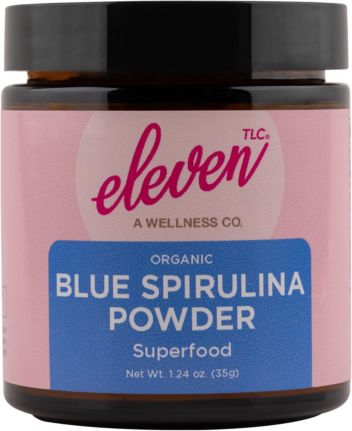 Eleven TLC, Organic Blue Spirulina Powder, Flavorless, Superfood, Vitamins + Minerals, Espirulina Azul en Polvo, Plant Protein, Non-GMO, Non Messy Glass Jar, 1.24 Ounce 35 Servings