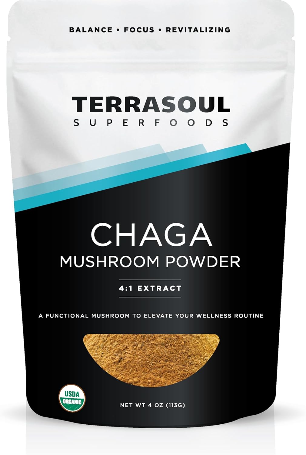 Terrasoul Superfoods Organic Chaga Extract Powder, 4oz | Adaptogenic Superfood, USDA Certified Organic, Gluten-Free, Vegan
