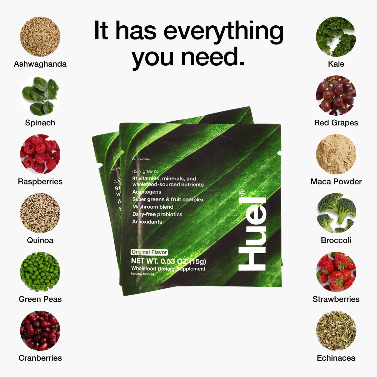 Huel Daily Greens Single Serve | Superfood Greens Powder | 91 Vitamins, Minerals, and Wholefood-Sourced Ingredients | Adaptogens, Antioxidants, Gut-Friendly Probiotics | 12 Pack - Image 4