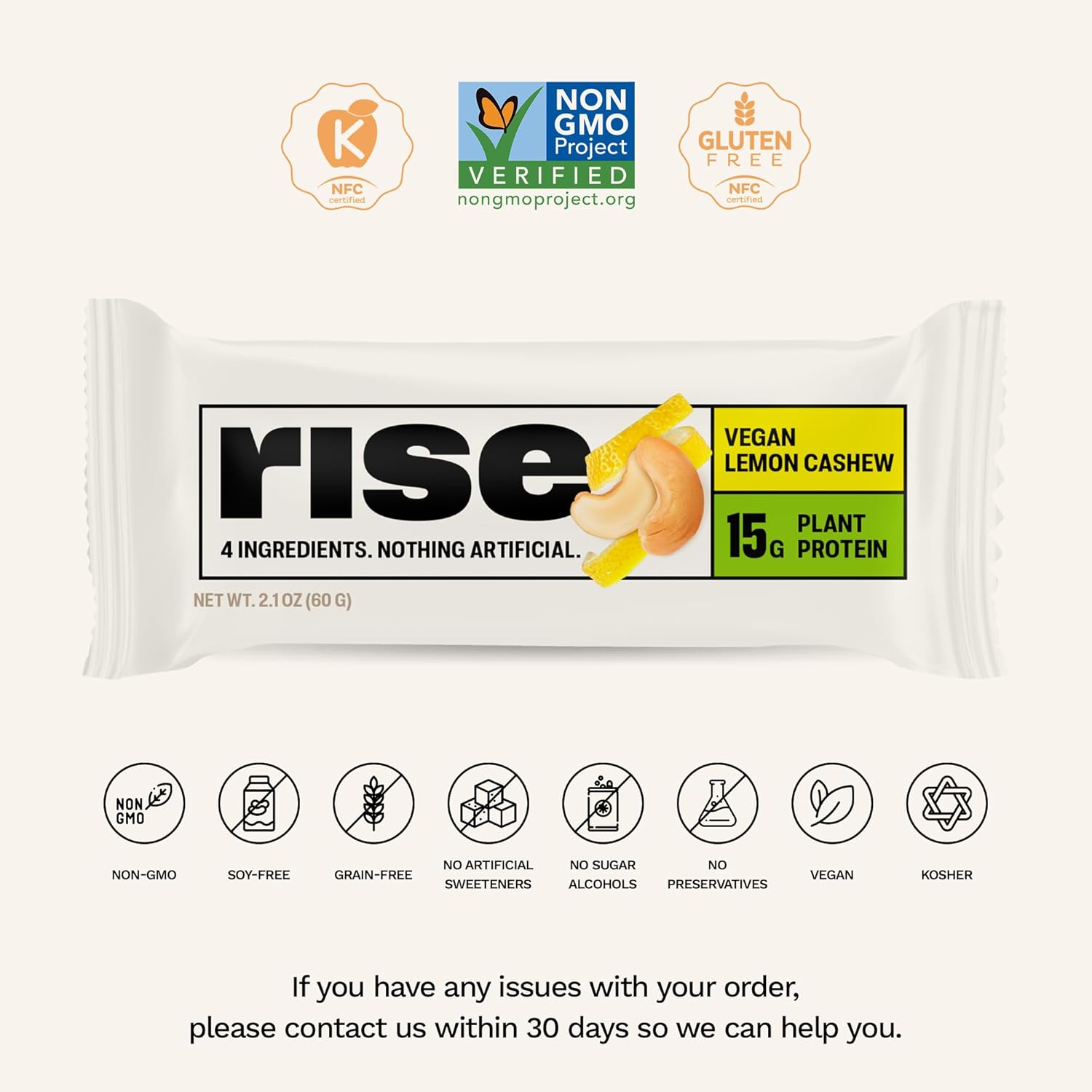 Rise Pea Protein Bar - Vegan Lemon Cashew | Breakfast Bar & Protein Snack 15g Protein Just 3 Whole Food Ingredients Non-GMO Gluten-Free Soy Free - Image 3