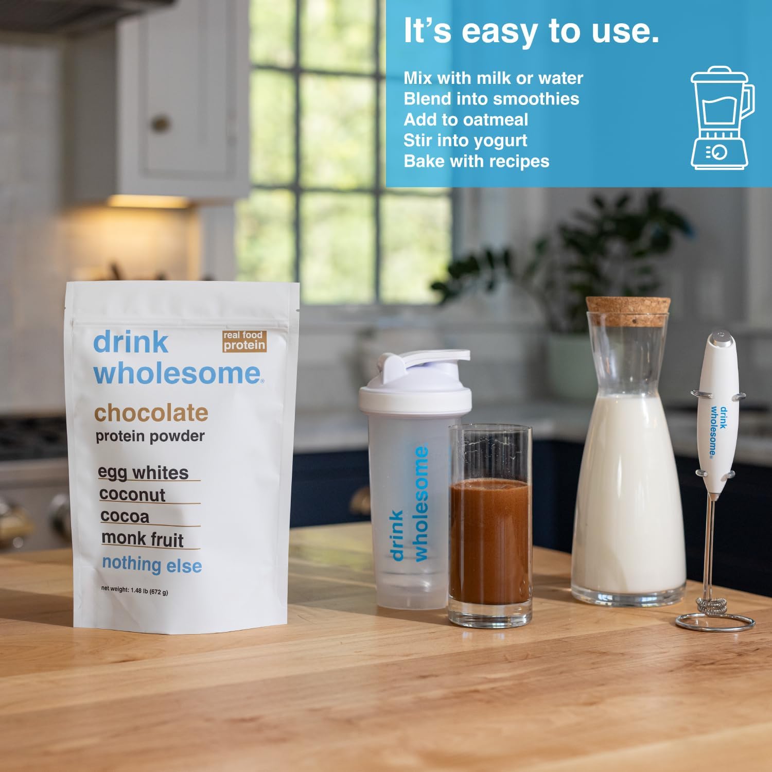 drink wholesome Chocolate Egg White Protein Powder for Sensitive Stomachs | Minimally-Processed, Whole-Food Protein | Additive-Free, Dairy-Free, Gluten-Free | Low FODMAP - Image 3