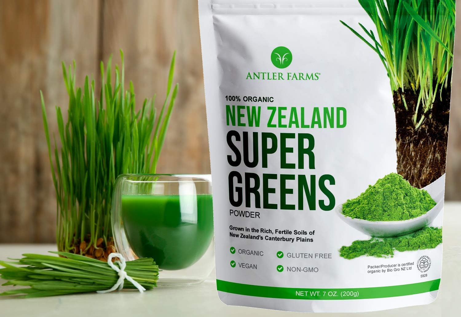 Antler Farms - 100% Pure Organic New Zealand Super Greens Powder, 40 Servings, 200g - Wheat Grass, Barley Grass, Chlorella, Spirulina - Vegan, Gluten Free, Chlorophyll Rich, for Energy and Detox - Image 4