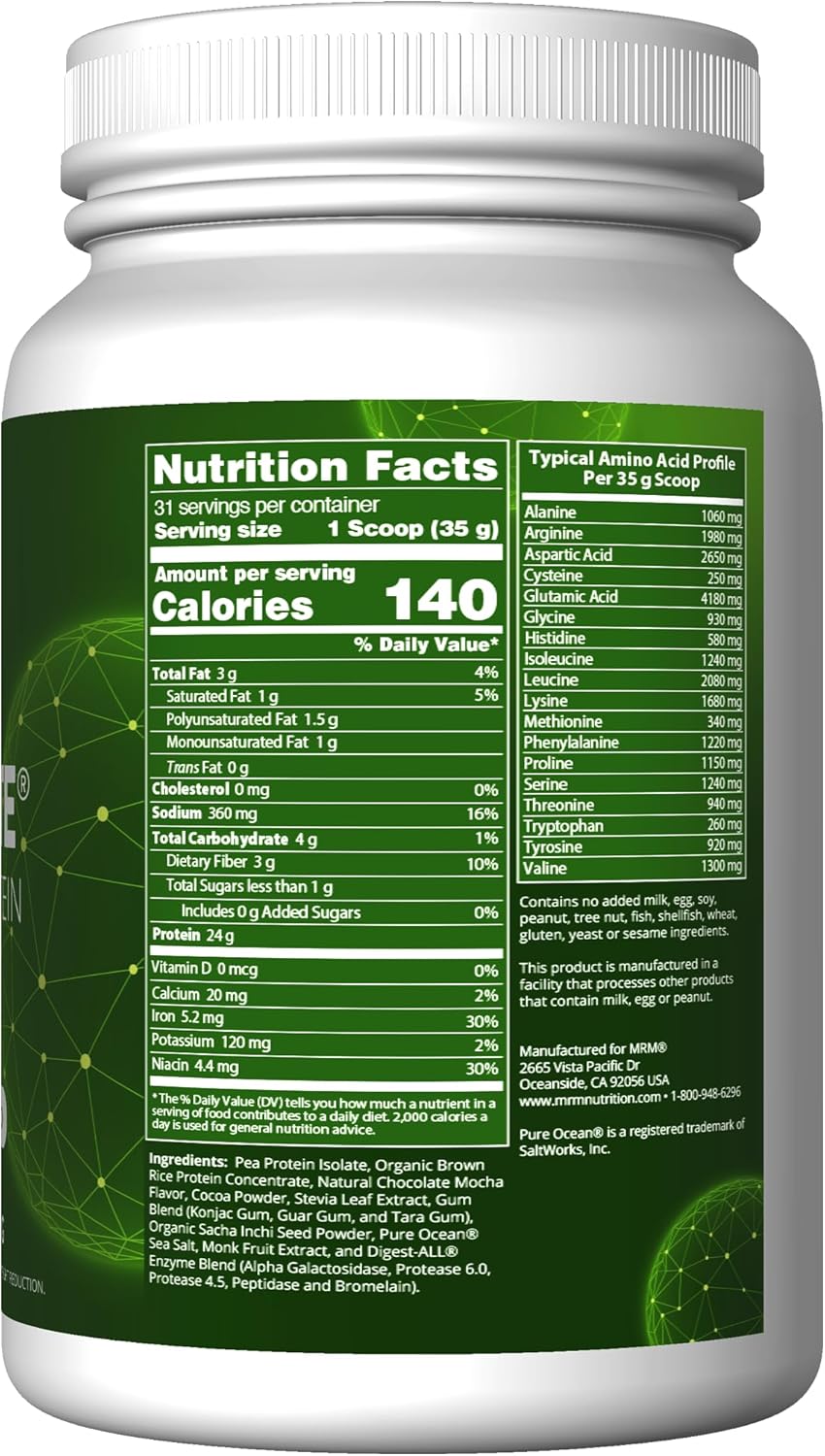 MRM Veggie Elite Performance Protein - Chocolate Mocha, Plant-Based Powder, 24g Protein per Serving with BCAAs & Digestive Enzymes, Clinically Tested - Vegan, Gluten-Free - 31 Servings - Image 2