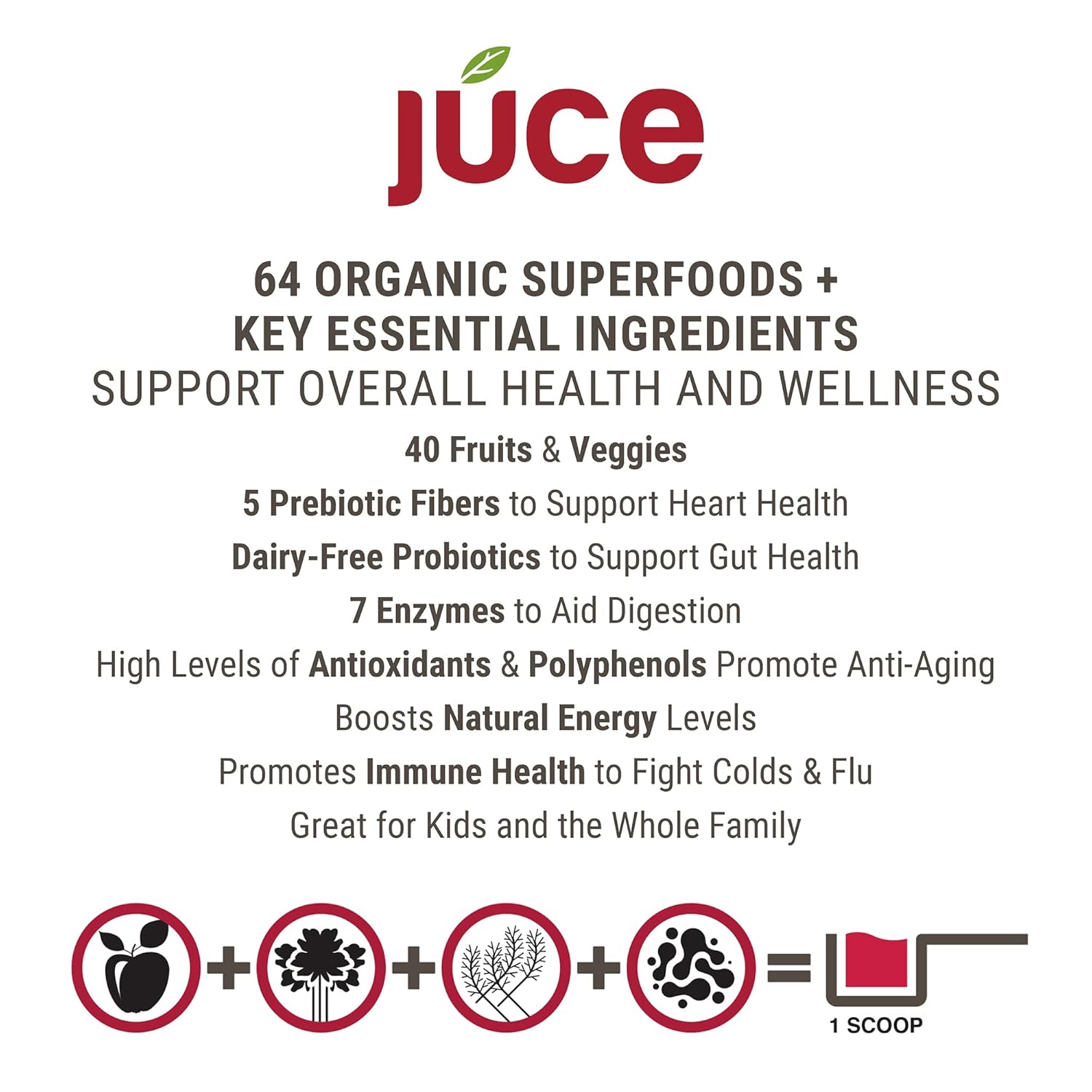 Terra Kai Organics JUCE Reds Organic Superfood Powder - Garden Berry Flavor | Fruit & Veggie Powder for Everyone w/64 Immune Boosting Superfood Plus Probiotics for Gut Health | 20 Servings (230g) - Image 4
