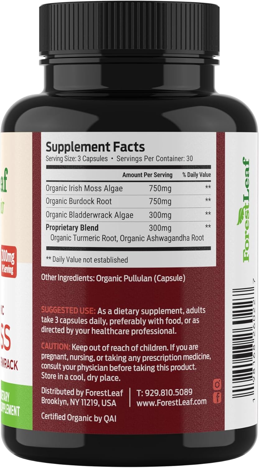 ForestLeaf Organic Irish Sea Moss Capsules | 2100mg Raw Seamoss Pills Advanced Supplement Superfood + Burdock, Bladderwrack for Digestive, Respiratory, Immune Health | 90 Vegan Organic Sea Moss Caps - Image 8