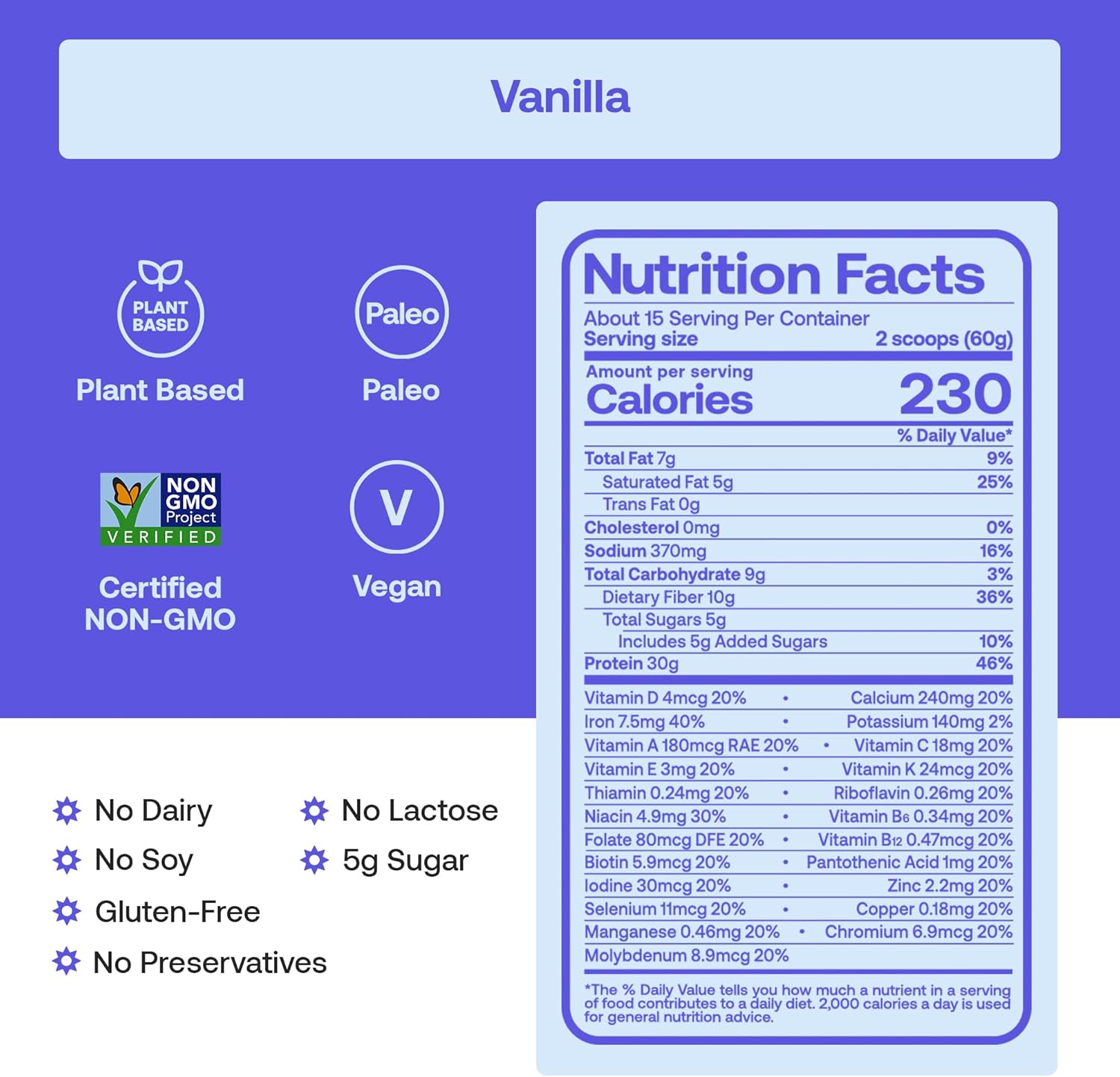 Happy Viking Plant-Based Protein Powder +100 Superfoods Vanilla Meal Replacement Shake, Created by Venus Williams, 30g Plant Protein, 10g Fiber, Vegan, Gluten-Free, Non-GMO, 15 Meals - Image 5