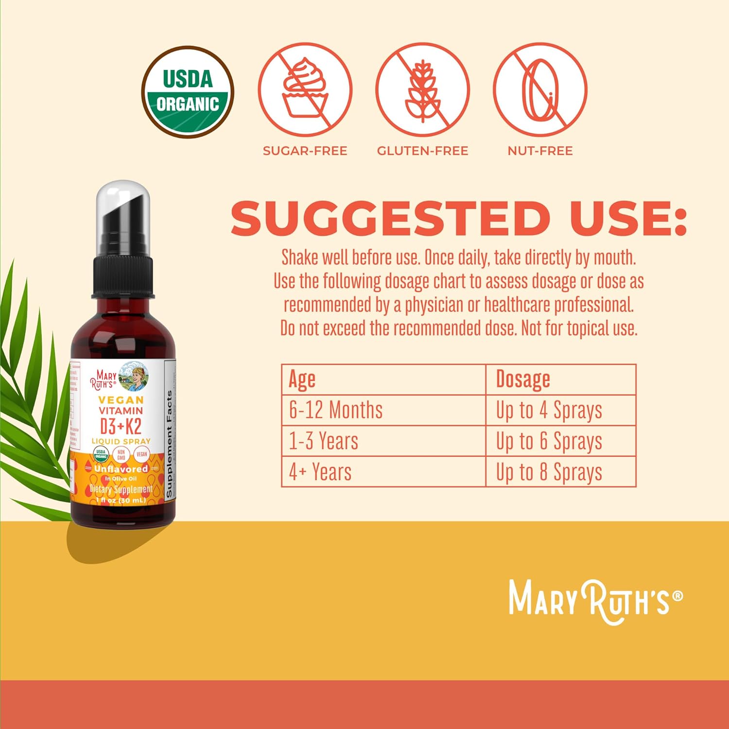 MaryRuth's Organic D3 + K2 Spray for Adults & Kids for Bone Health | Vitamin D3 as Cholecalciferol | Vitamin K2 | Immunity | Mineral Absorption | Heart Health | Vegan | Non-GMO | Gluten Free | 1 Fl Oz - Image 3