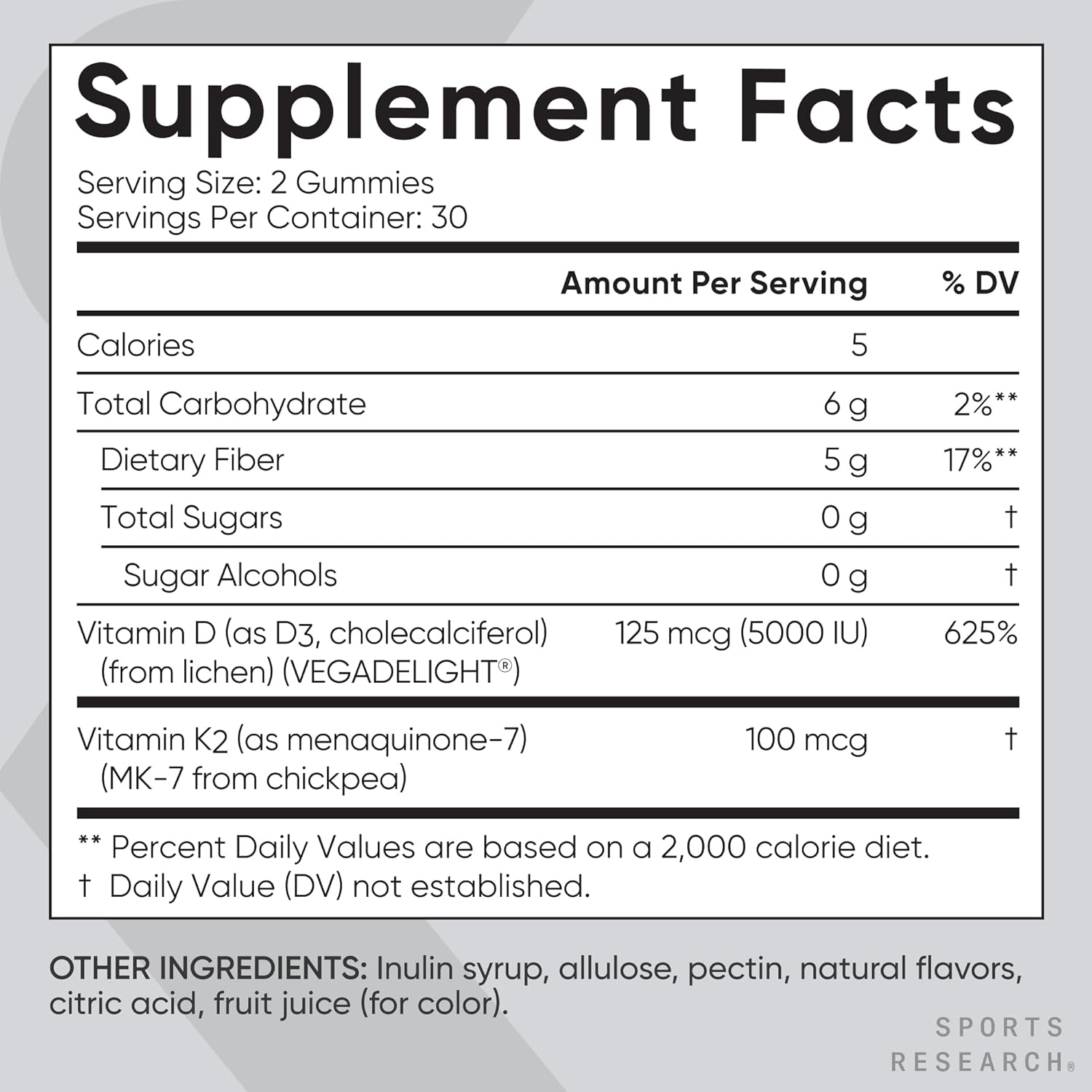 Sports Research® Vegan Vitamin D3 + K2 Gummy Supplements - 5000iu Vitamin D with 100mcg Mk7 Vitamin K - Supports Bone& Immune Health* - 60 Gummies for Adults, for Women, 1 Month Supply - Image 6