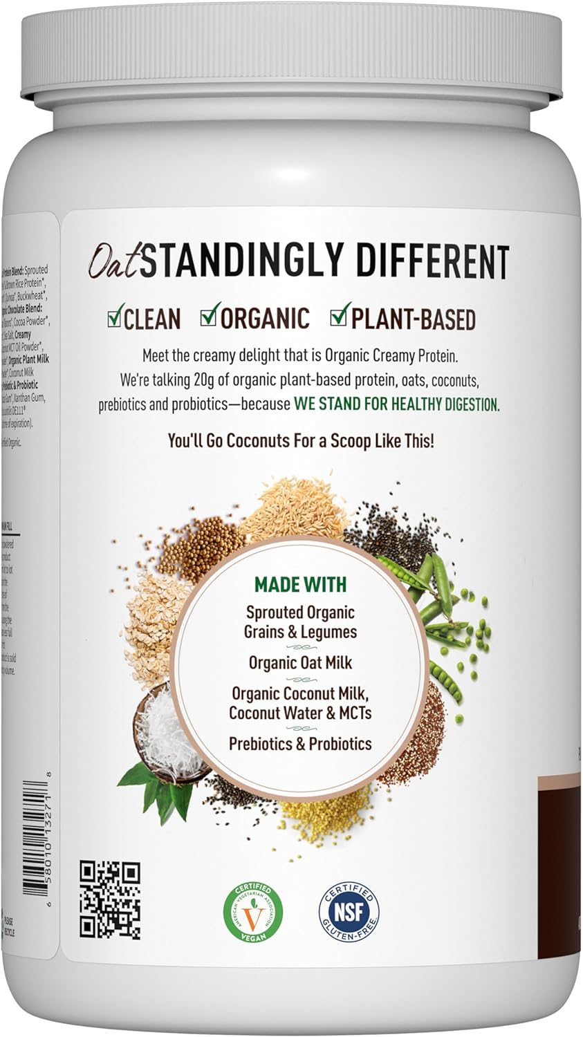 Garden of Life Creamy Plant Protein + Oat Milk Powder + Chocolate Flavor Vegan Protein Powder – Plant Based, Prebiotics & Probiotics, Gluten-Free, Non-GMO, Chocolate Brownie Flavor, 2 LBS - Image 8