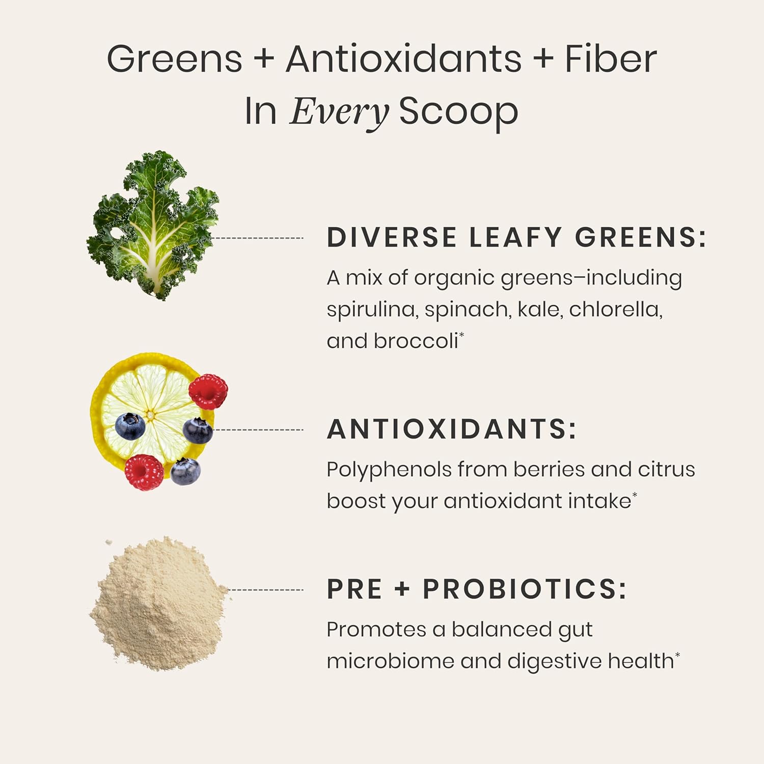 Perelel Synbiotic Greens Powder, Superfood Blend with Fruits, Vegetables, Probiotics, Fiber, Spirulina & Chlorella, Daily Greens Supplement, Soy & Gluten Free, Non GMO, Acai Berry Flavor, 30 Servings - Image 5