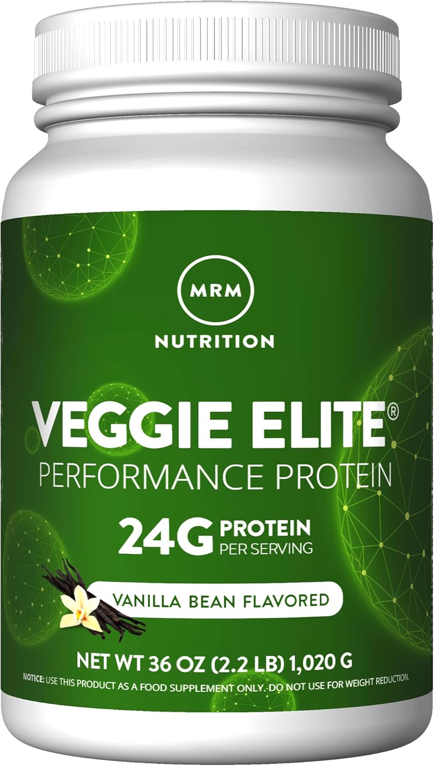 MRM Veggie Elite Performance Protein - Vanilla Bean, Plant-Based Powder, 24g Protein per Serving with BCAAs & Digestive Enzymes, Clinically Tested - Vegan, Gluten-Free - 30 Servings