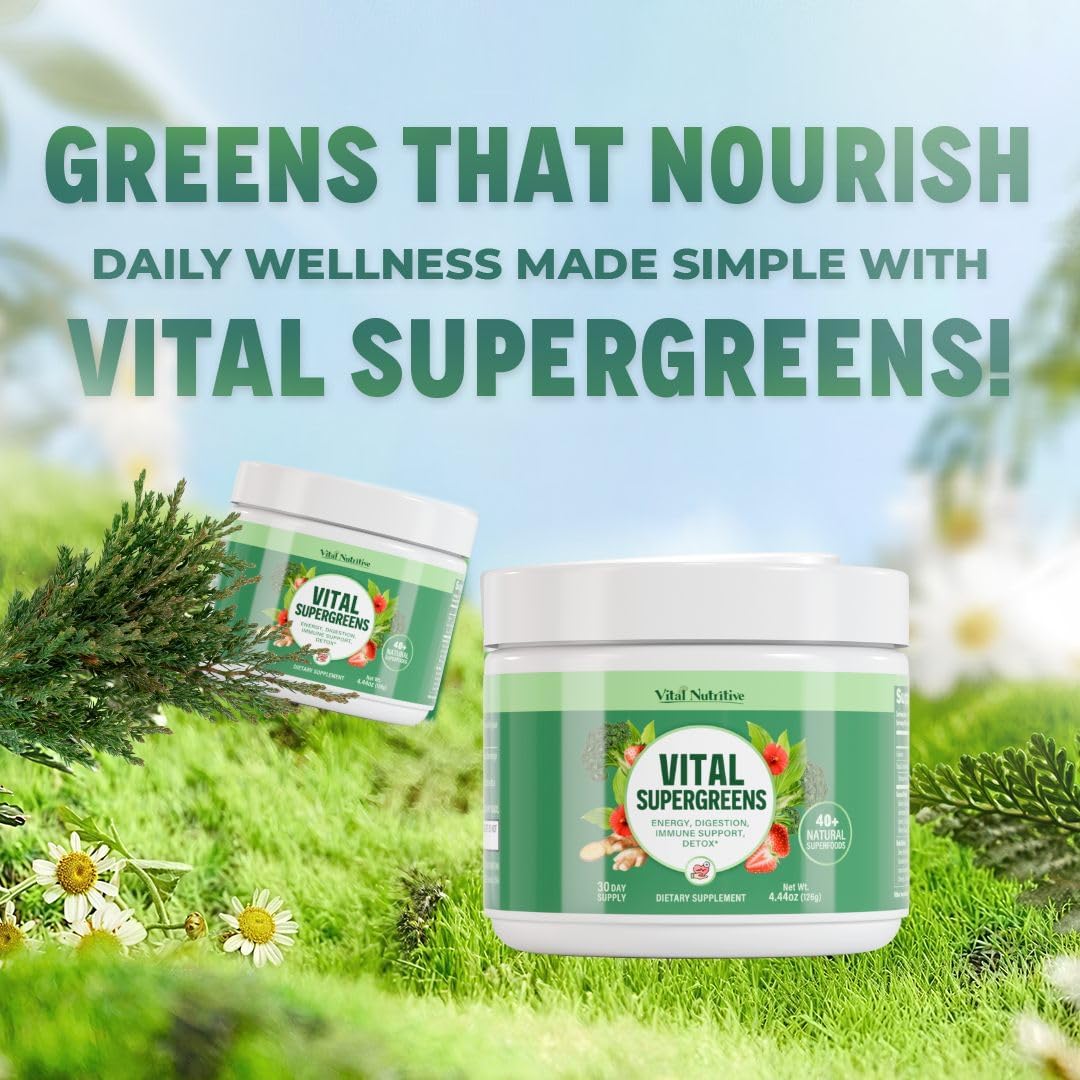 Vital Greens Superfood Powder – New Formula with 40+ Superfoods Daily Green Drink Powder w/Probiotics – Supergreens for Energy, Gut Health, Digestion Support, Plant-Based, Vegan Superfoods - Image 2