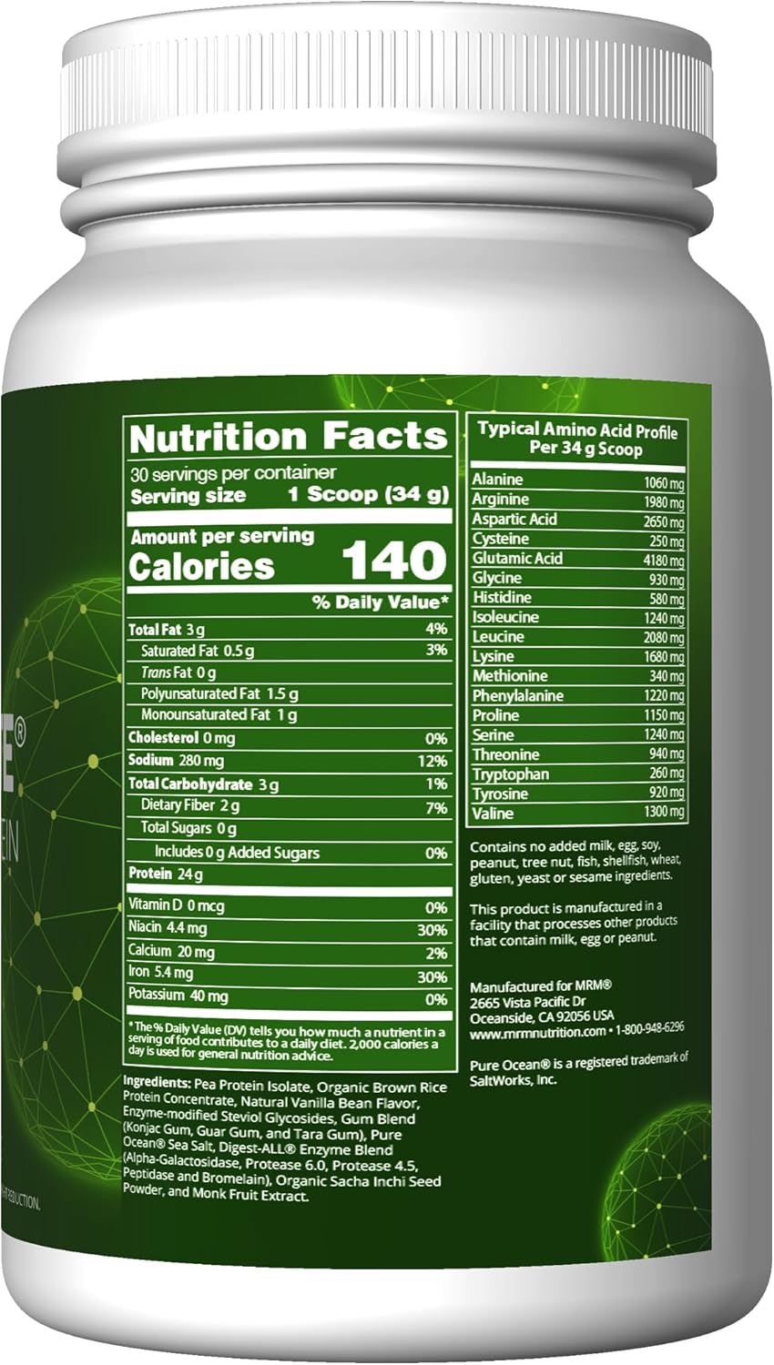 MRM Veggie Elite Performance Protein - Vanilla Bean, Plant-Based Powder, 24g Protein per Serving with BCAAs & Digestive Enzymes, Clinically Tested - Vegan, Gluten-Free - 30 Servings - Image 2