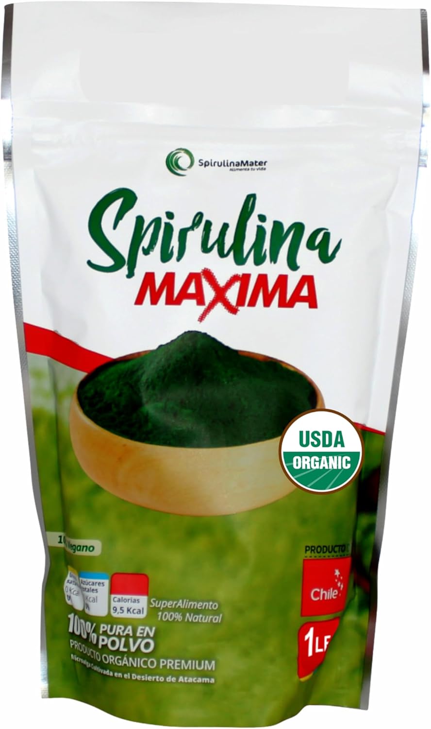 Organic Spirulina Powder 1 lb (16 oz) USDA Organic Blue Green Algae Superfood, Plant Based Protein + Chlorophyll, Vegan Non-GMO Gluten-Free, Smoothies & Juices, Atacama Desert Grown