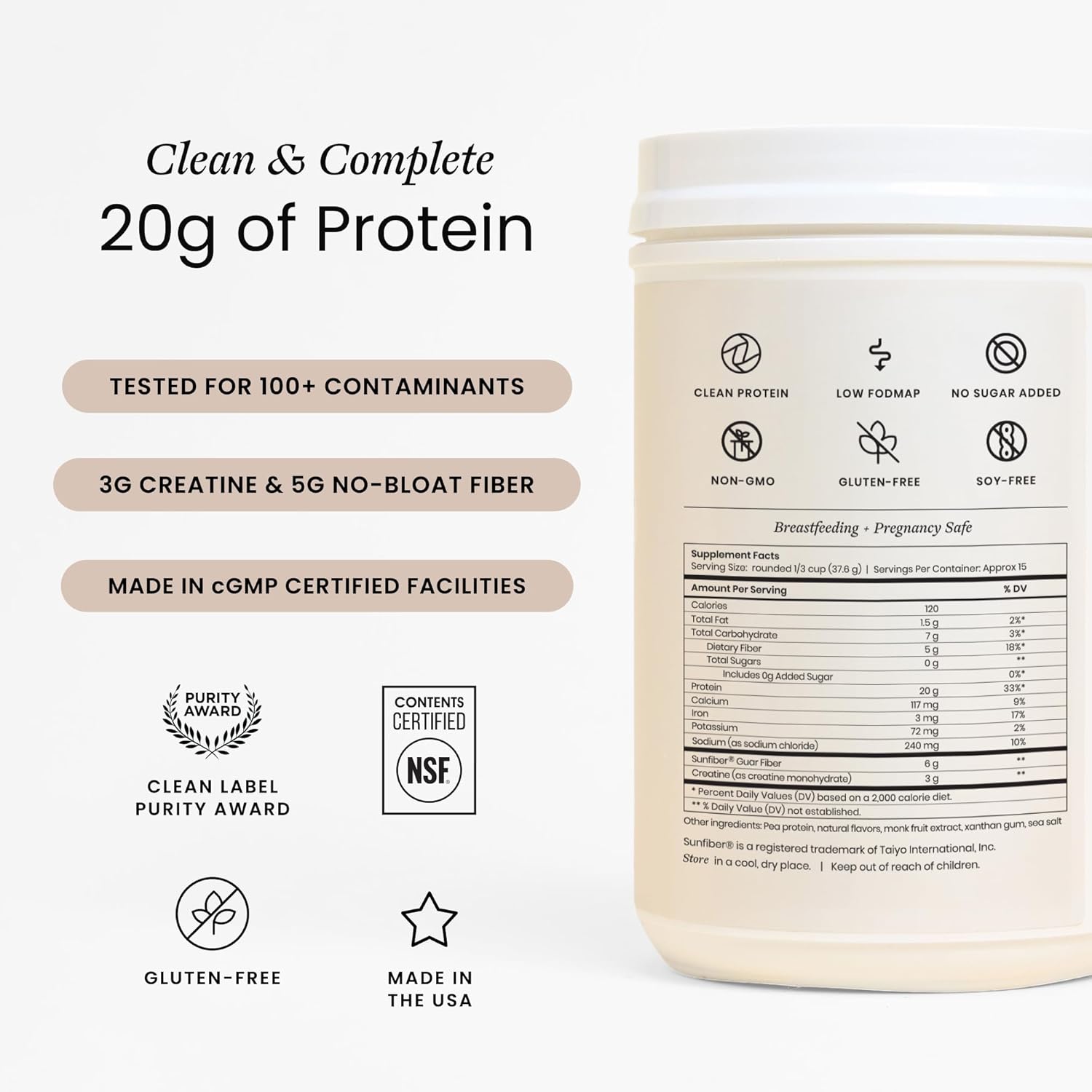 Perelel Triple-Support Plant Based Protein Powder, Creamy Vanilla, 20g Vegan Protein Powder, 3g Creatine Monohydrate, & 5g Prebiotic Fiber per Serving, Dairy Free, No Sugar Added, 15 Day Supply - Image 2