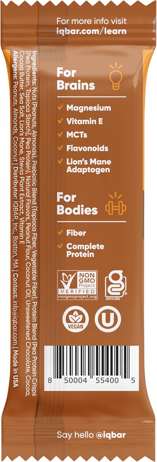 IQBAR Brain and Body Keto Protein Bar - Peanut Butter Chip Keto - Energy - Low Carb Protein - High Fiber Vegan and Low Sugar Meal Replacement - Vegan Snack - Image 2