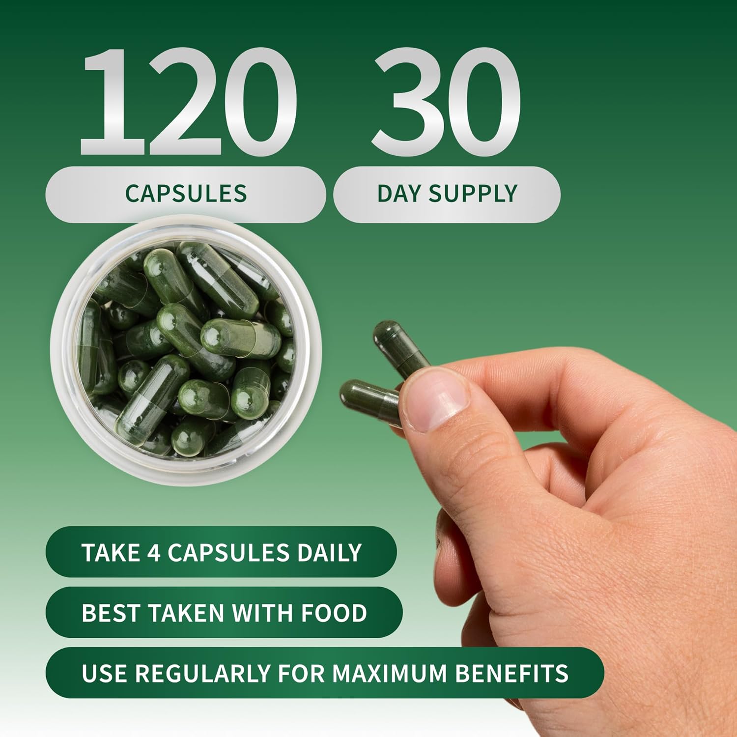 Snap Supplements Organic Spirulina and Chlorella - Protein Rich Blue Green Algae Superfood Supplement for Energy and Immune Support, 120 Vegetarian Capsules (30 Servings, 1 Month Supply) - Image 5
