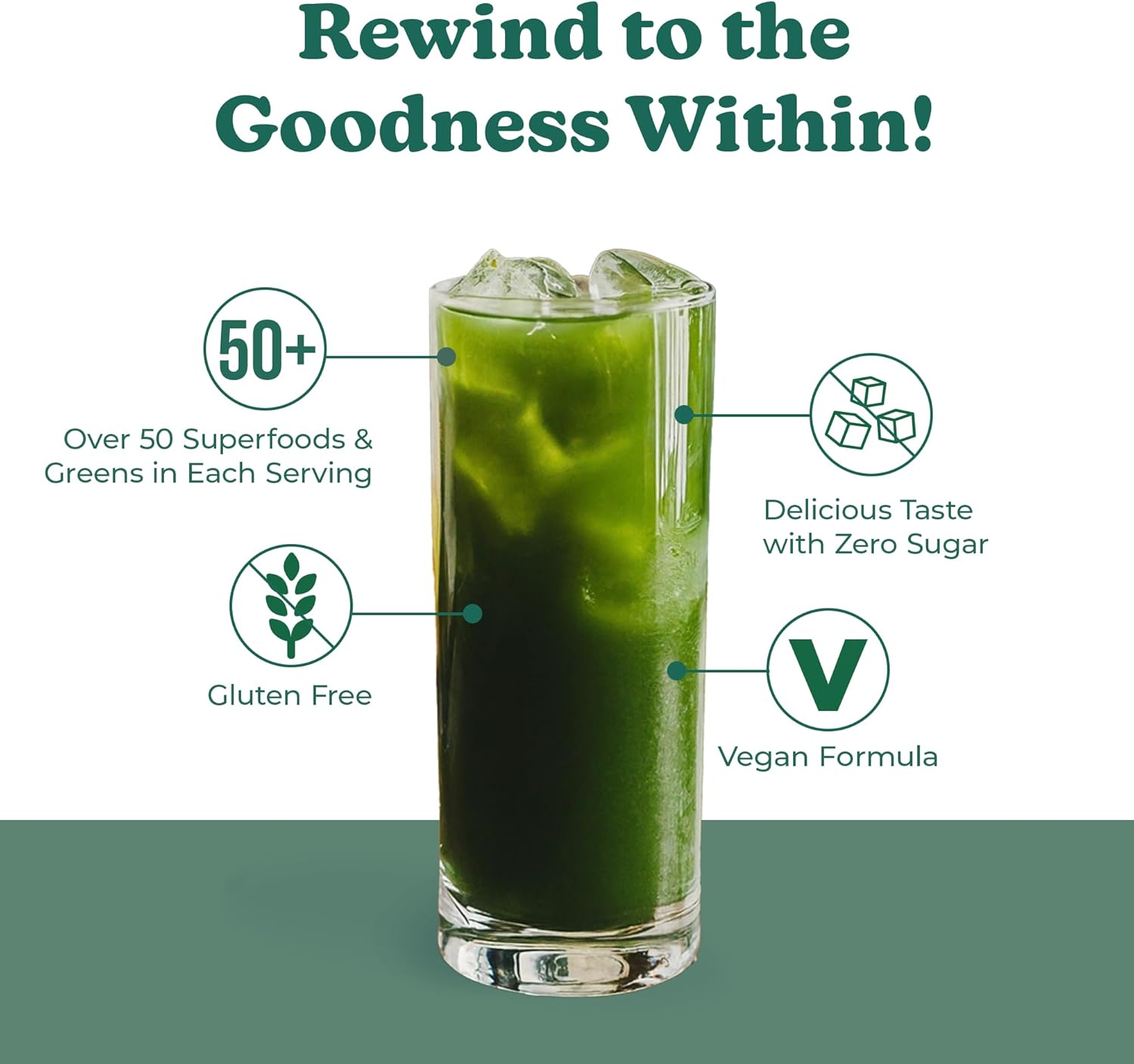 Rewind Super Greens Powder with 50+ Superfoods Daily Green Juice for the Whole Family Delicious Green Powder Drink Mix White Peach Flavor - 10 Servings - Image 4