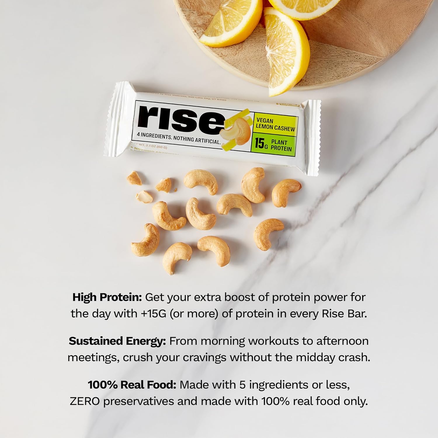 Rise Pea Protein Bar - Vegan Lemon Cashew | Breakfast Bar & Protein Snack 15g Protein Just 3 Whole Food Ingredients Non-GMO Gluten-Free Soy Free - Image 4