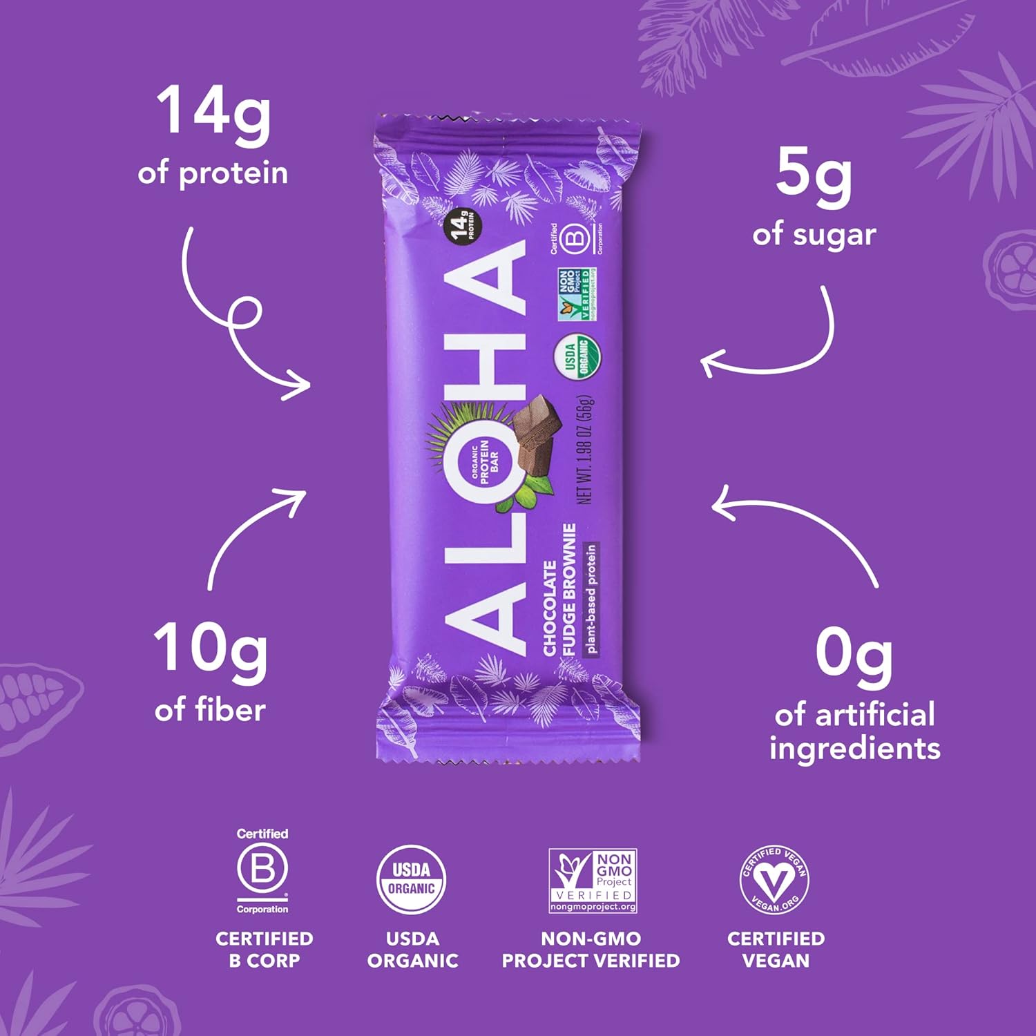 ALOHA Organic Plant-Based Protein Bars | Chocolate Fudge Brownie | Vegan, Gluten-Free, Paleo, Low-Carb, Non-GMO, Soy-Free, 12 Count - Image 4