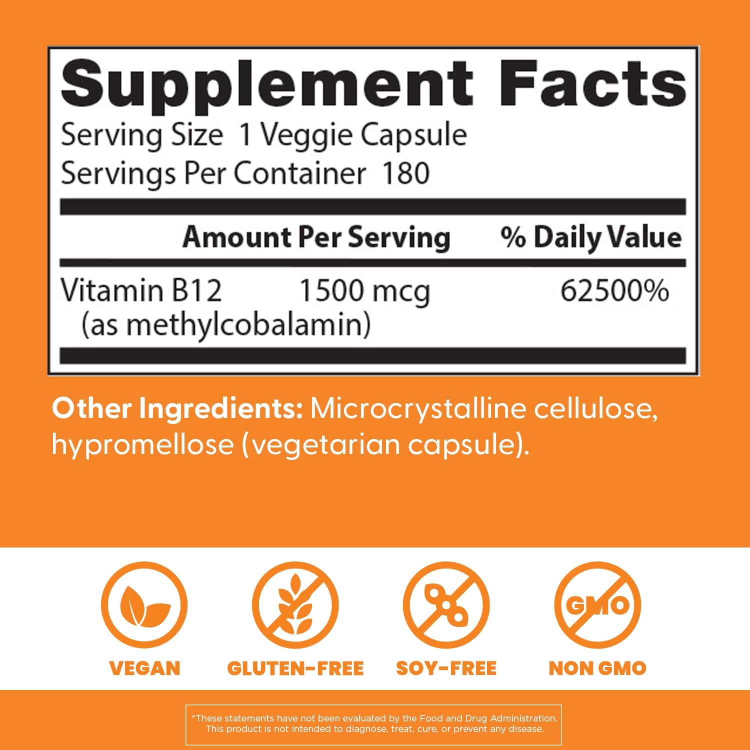 Doctor's Best Vitamin B12 Methylcobalamin for Men & Women - Vitamin B 12 Caps 1500 mcg, VIT B-12 Supplement, Vegan, Gluten Free, Non GMO, Fully Active - 180 Veg Capsules - Image 4