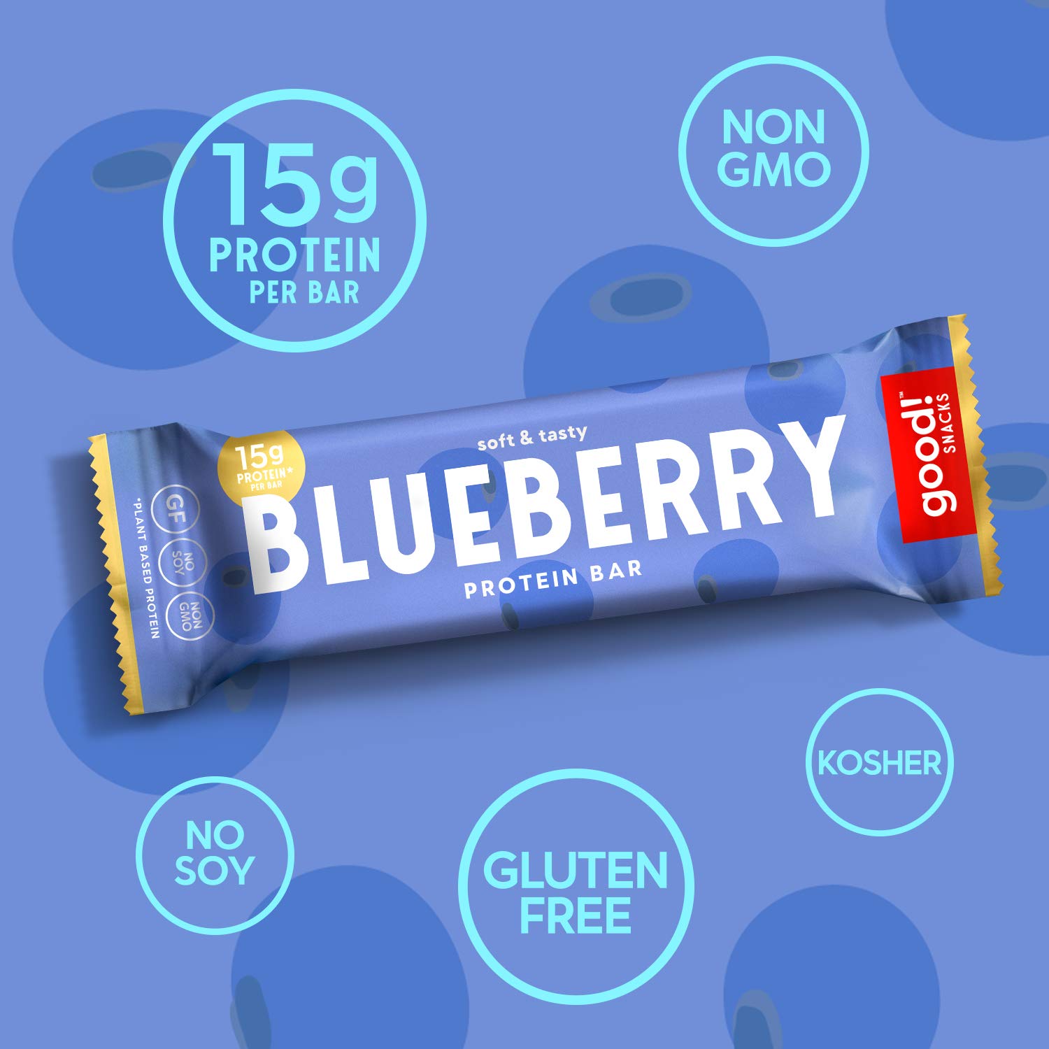 good! Snacks Blueberry Vegan Protein Bar, Soy & Gluten Free, Plant Based, Low Sugar, 15g Clean Protein, Natural Healthy Superfood Snack, Kosher Friendly, For Athletes & Active Lifestyles, 12 Bars - Image 3