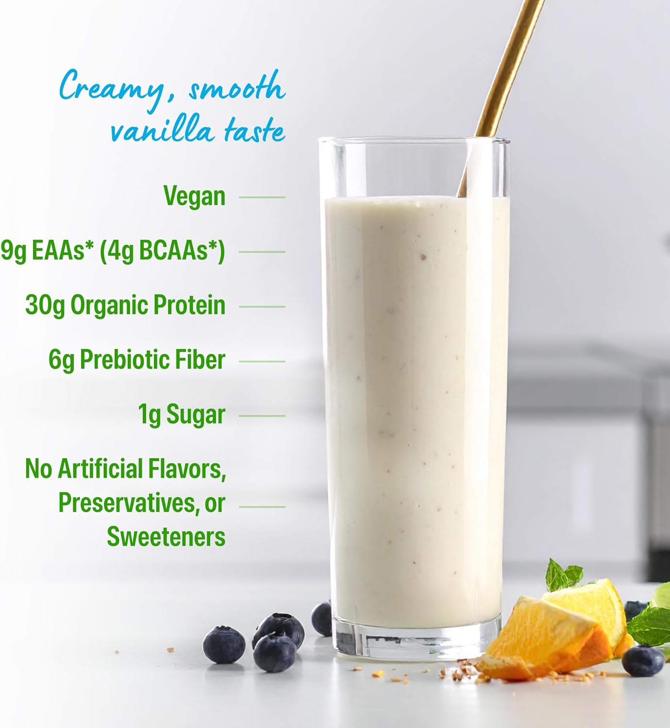 Orgain Organic 30g Vegan Plant Protein Powder, Vanilla, 9g EAAs + BCAAs, High Plant Protein, 4g Prebiotic + Fiber, 1g Sugar, Pre-Workout, Muscle Support + Recovery - 2.01lb (Packaging May Vary) - Image 4