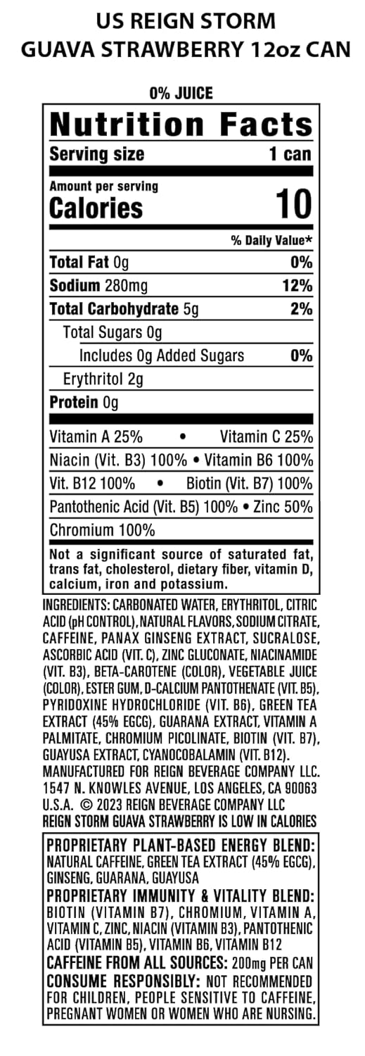 REIGN Storm, Guava Strawberry, Fitness & Wellness Energy Drink, 12 Fl Oz | Pack of 12 - Image 2