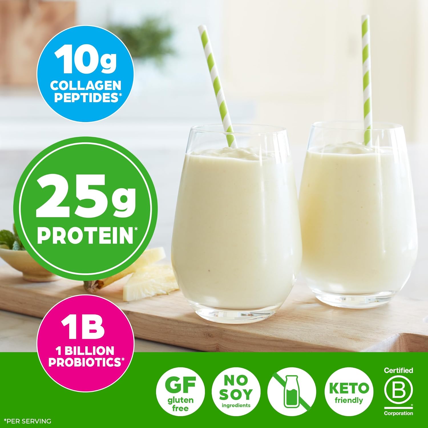 Orgain Protein Powder + Collagen, Vanilla Bean - 25g of Protein, 10g Collagen Peptides, Type I & III, 1B CFU Probiotics, Supports Hair, Skin, Nail, Joint & Gut Health, Gluten Free - 1.6lb - Image 6