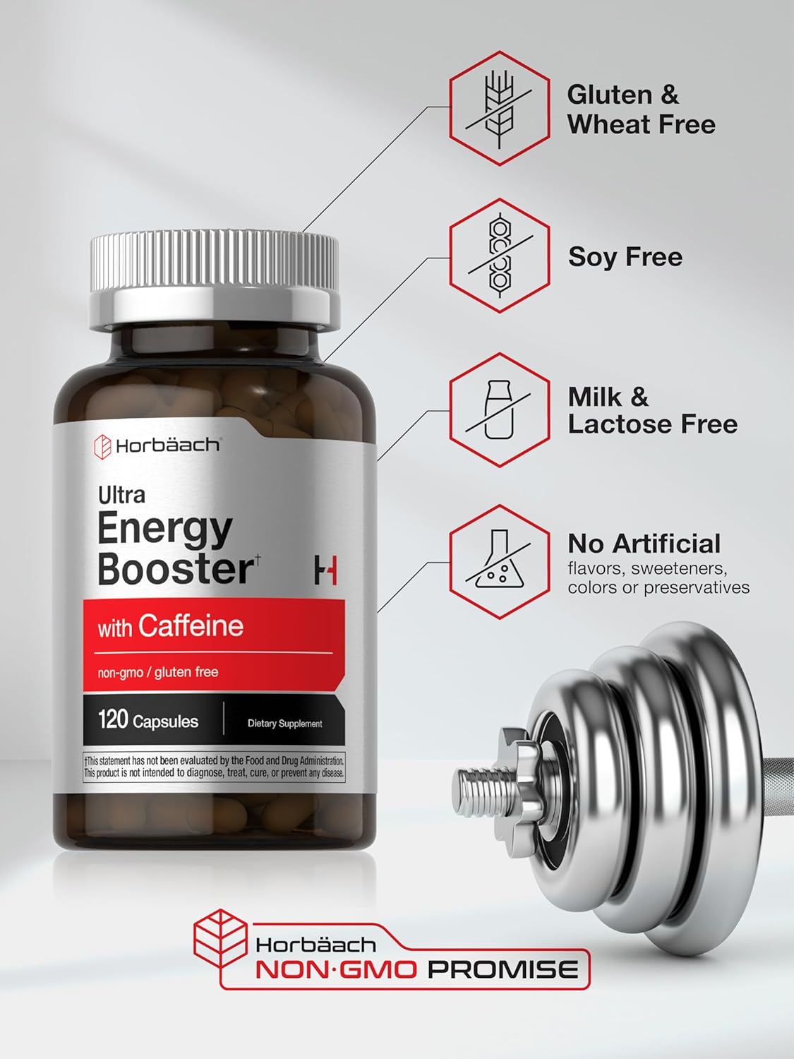Horbäach Energy Supplement | 120 Capsules | with Caffeine, Ginseng & Vitamin B12 | Daily Energy Booster Pills | Non-GMO, Gluten Free - Image 5