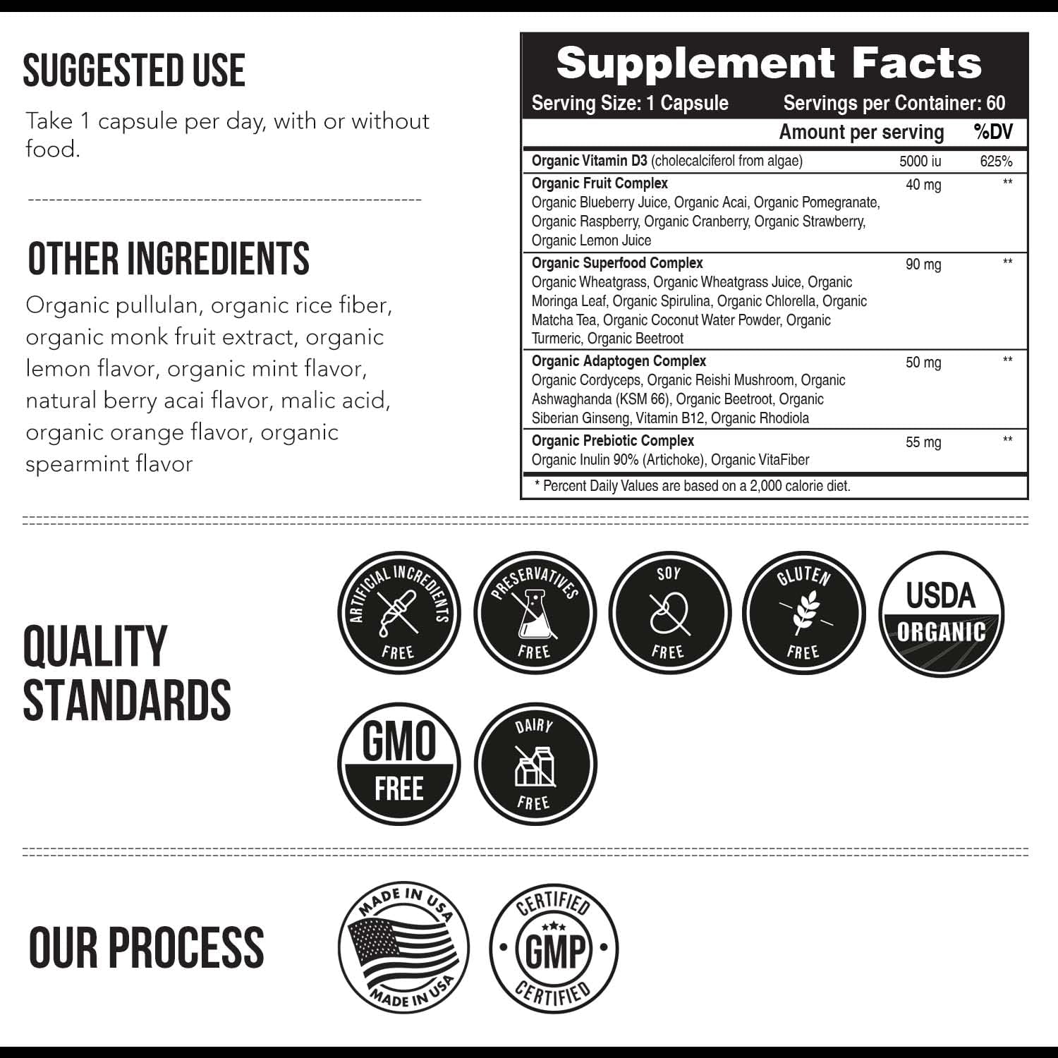Organic Vitamin D3 5,000 IU - 100% Whole Food & Plant-Based Cholecalciferol Form, 100% Vegan Vitamin D - Enhanced with Prebiotic & Superfood Complex – Organic, Vegan, GMO & Gluten Free (60 Capsules) - Image 6