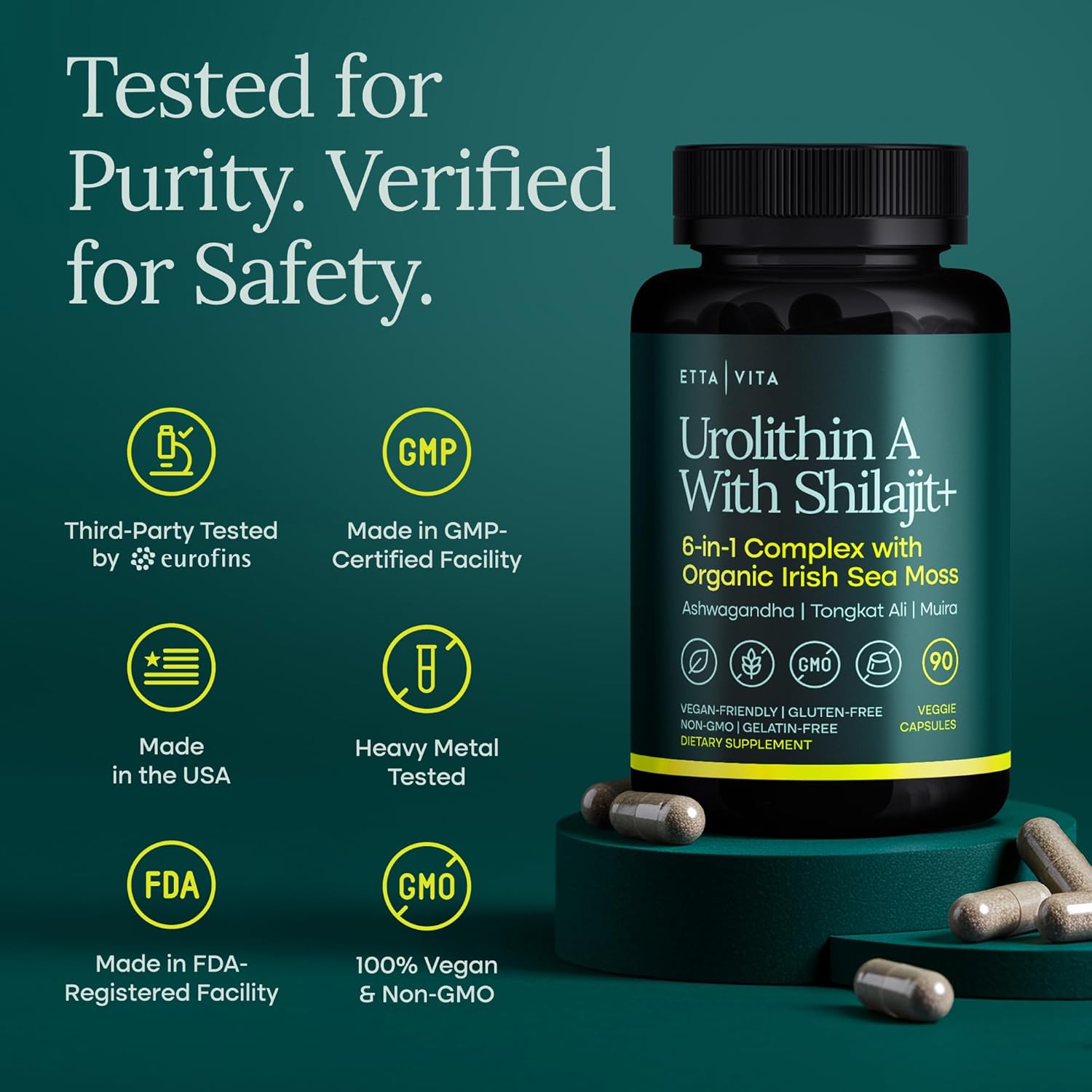 Urolithin-A Complex w Shilajit, Organic Sea Moss, Ashwagandha & Tongkat Ali, Natural Energy, Libido, Hormone Balance, and Focus for Men & Women (Made in USA - 3rd Party Tested) - Image 7