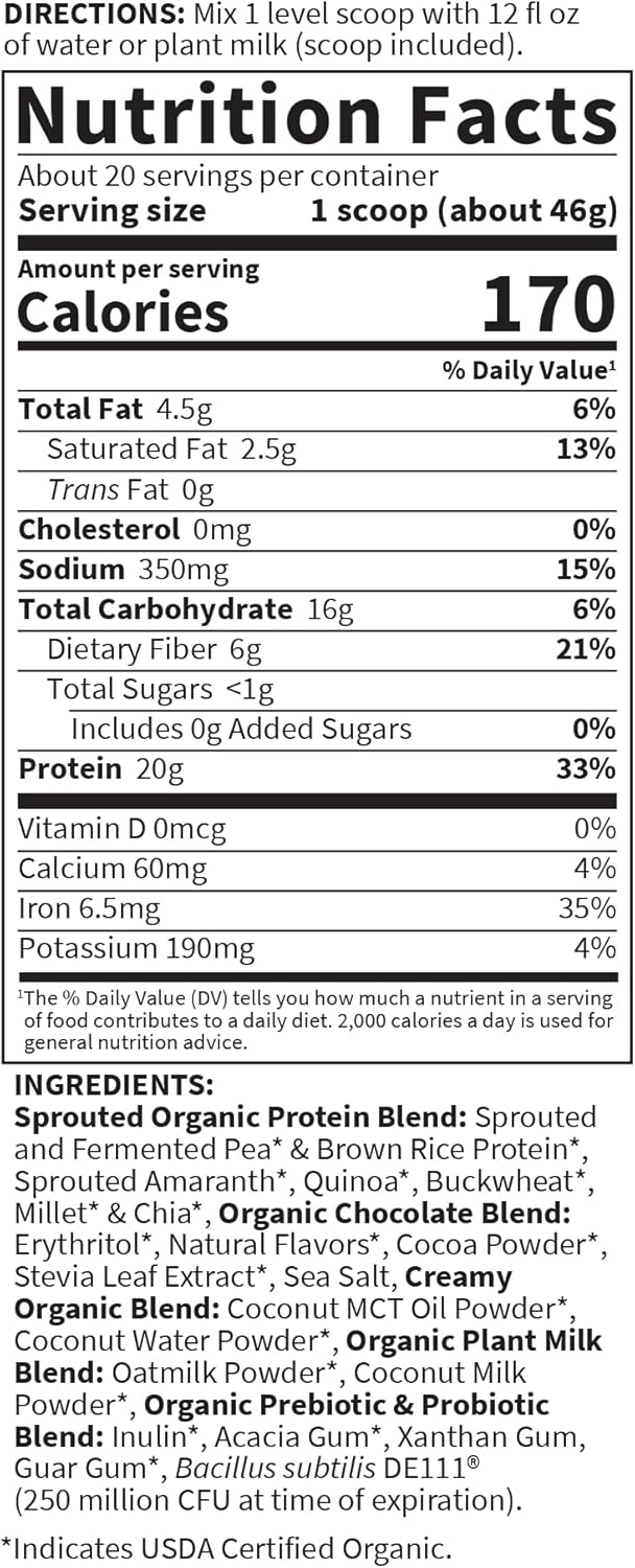 Garden of Life Creamy Plant Protein + Oat Milk Powder + Chocolate Flavor Vegan Protein Powder – Plant Based, Prebiotics & Probiotics, Gluten-Free, Non-GMO, Chocolate Brownie Flavor, 2 LBS - Image 6