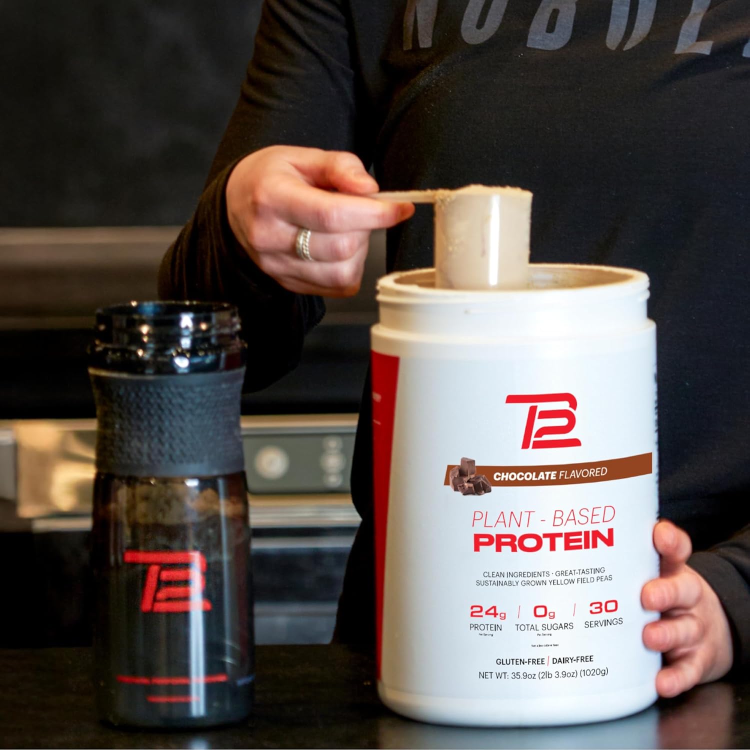 TB12 Plant Based Protein Powder by Tom Brady, 24g of Vegan Pea Protein, Low Sugar, Low Carb, Non-GMO, Meal Replacement, Keto Friendly, Paleo, Sugar Free, Chocolate Flavor (30 Servings/2.25lbs) - Image 9