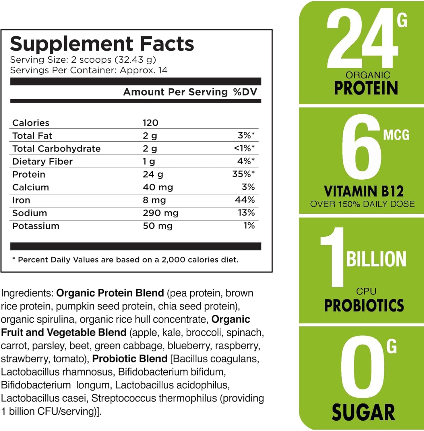 Plantvital Unflavored Organic Vegan Protein Powder - 15 Superfoods, Veggies and Probiotics - Organic Plant-Based Protein Powder - All BCAA’s, Gluten Free - 16oz -1 Pouch - Image 5