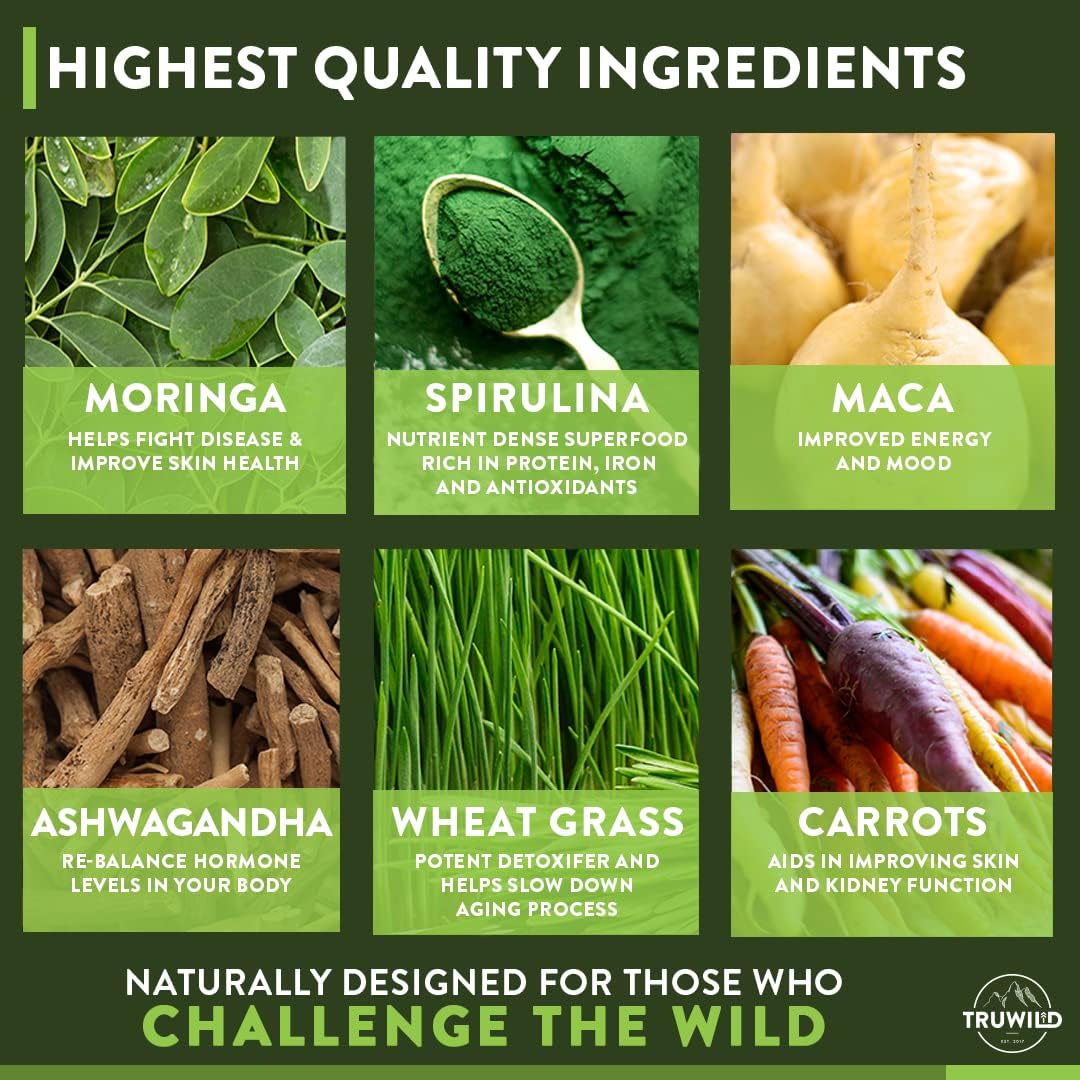 TruWild Greens Superfood Cucumber Powder, with 22+ Greens & Anti-Oxidants, Delicious Green Juice Powder, Natural Immune, Stress, Digestion Support, 30 Servings Per Tub (Cucumber Mint) - Image 3