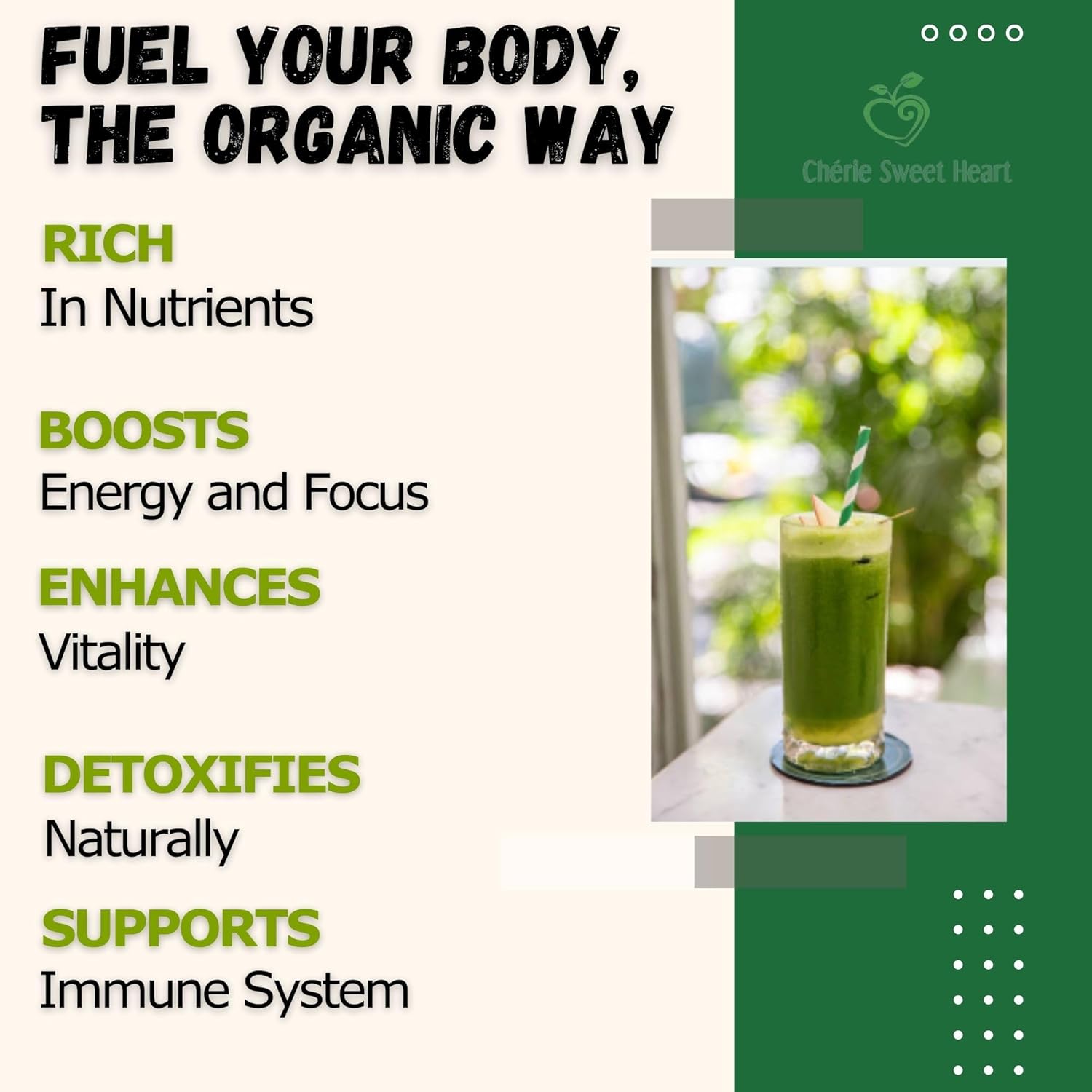 Chérie Sweet Heart Organic Moringa & Spirulina Superfood Blend, 6 oz – USDA Organic, Non-GMO, Vegan, Gluten-Free Supergreens Powder for Energy, Detox & Daily Wellness - Image 4