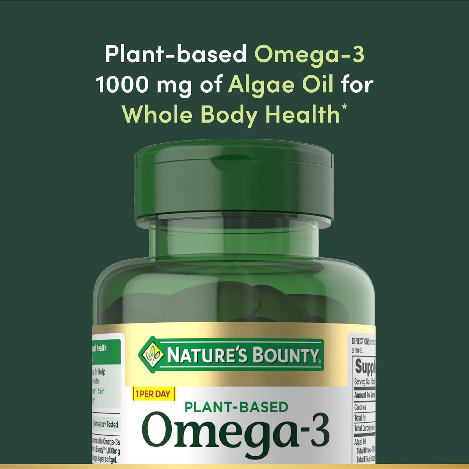 Nature's Bounty Omega 3, Plant-Based Omega 3 Fatty Acid Supplement, 520mg, Supports Whole Body Health Including Heart, Skin, Joint, 30 Vegetarian Softgels, Fish Oil Alternative - Image 3