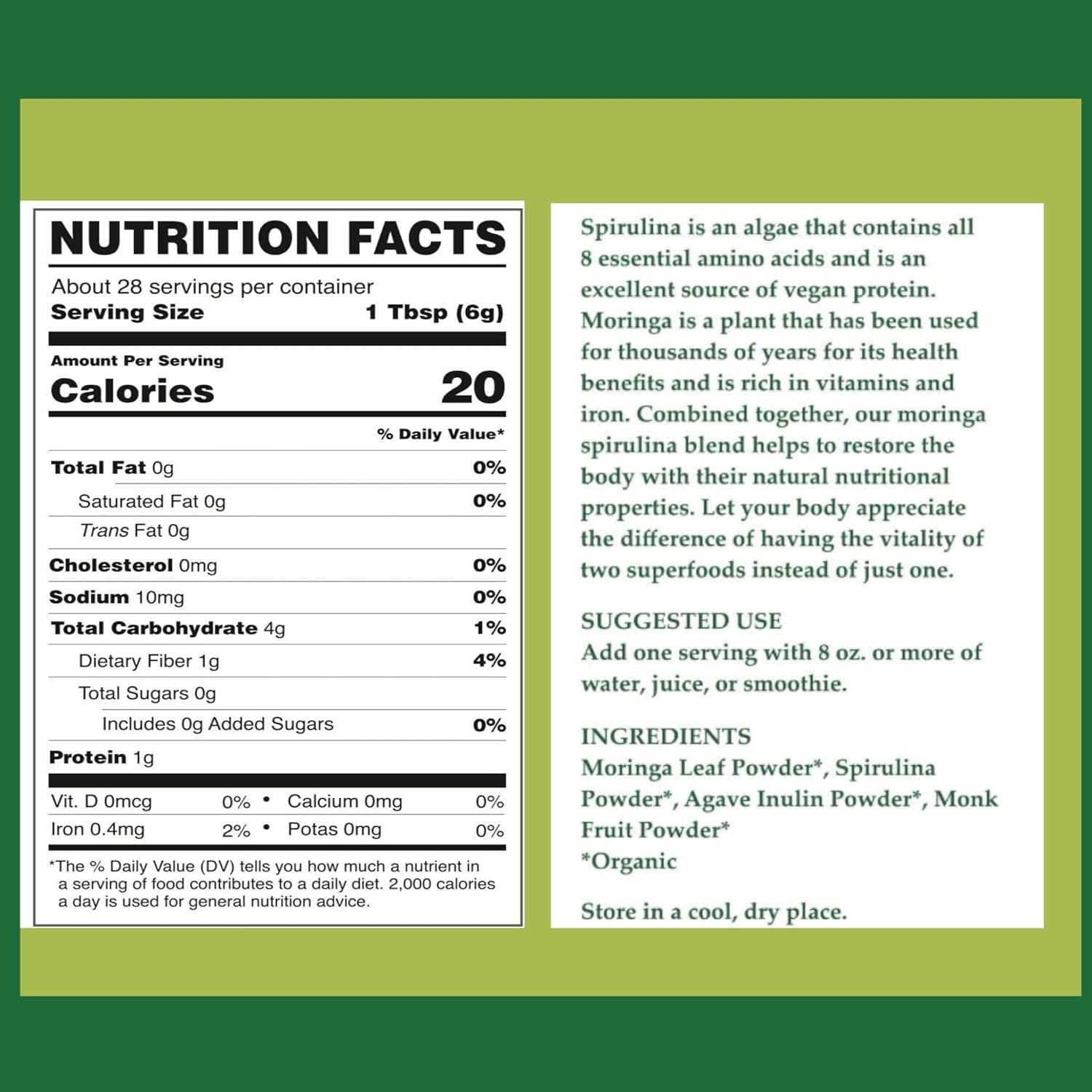 Chérie Sweet Heart Organic Moringa & Spirulina Superfood Blend, 6 oz – USDA Organic, Non-GMO, Vegan, Gluten-Free Supergreens Powder for Energy, Detox & Daily Wellness - Image 2