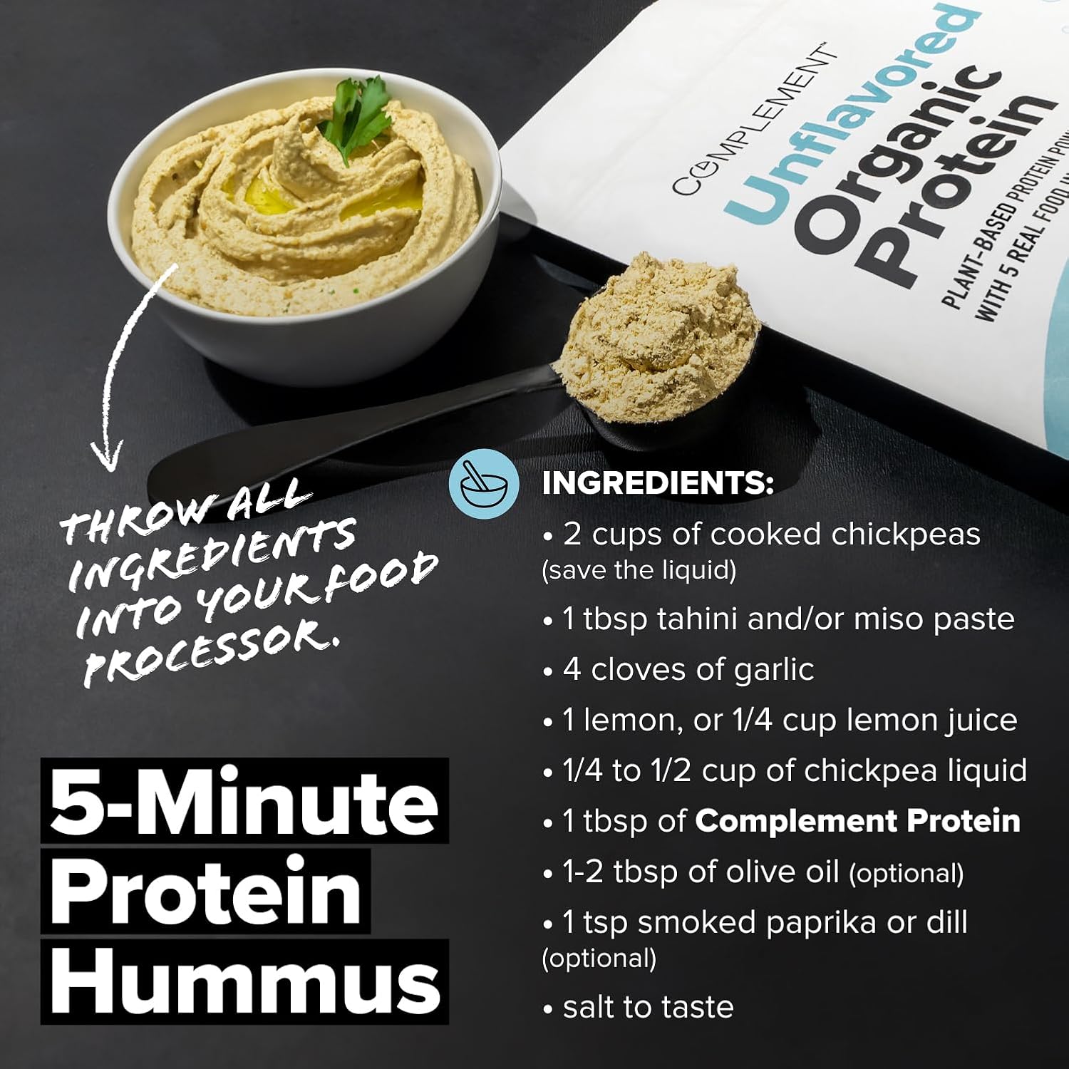 Complement Organic Unflavored Vegan Protein Powder (30 Servings) Low Carb, Low Calorie, Sugar Free, Soy Free, Non-GMO, Gluten Free, Non Dairy- Yellow Pea, Pumpkin Seed- 15g Plant Based Protein Powder - Image 4