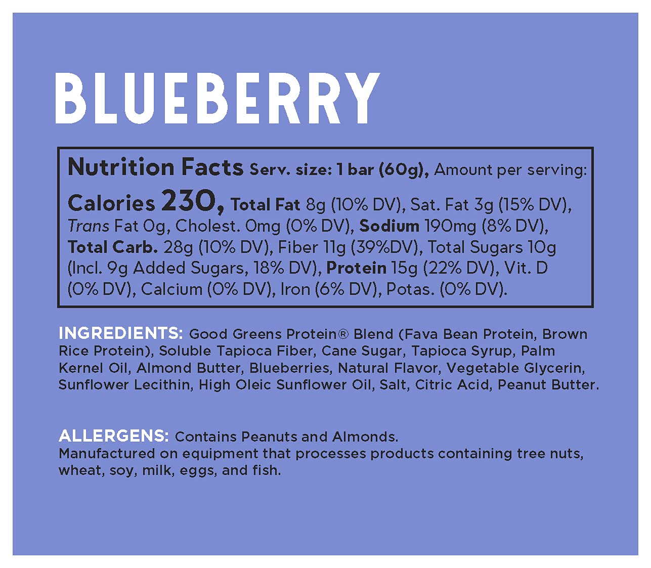 good! Snacks Blueberry Vegan Protein Bar, Soy & Gluten Free, Plant Based, Low Sugar, 15g Clean Protein, Natural Healthy Superfood Snack, Kosher Friendly, For Athletes & Active Lifestyles, 12 Bars - Image 2