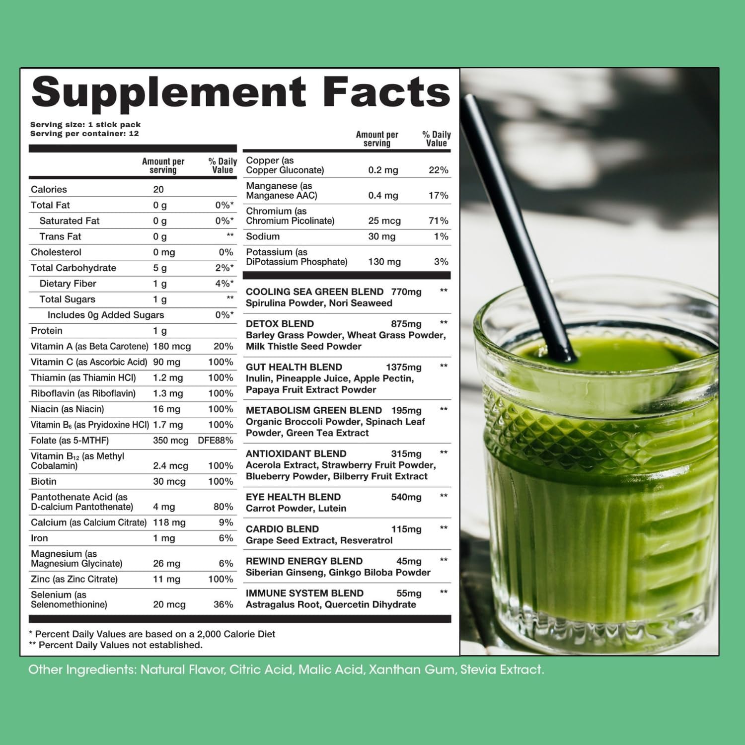 Rewind Best Tasting Vita Variety Sample Stick Pouch - Super Greens Powder Packets - Delicious Green Juice Drink Mix with Amazing Flavor - Over 40 Superfoods - Variety Pack (12 Sticks) - Image 6