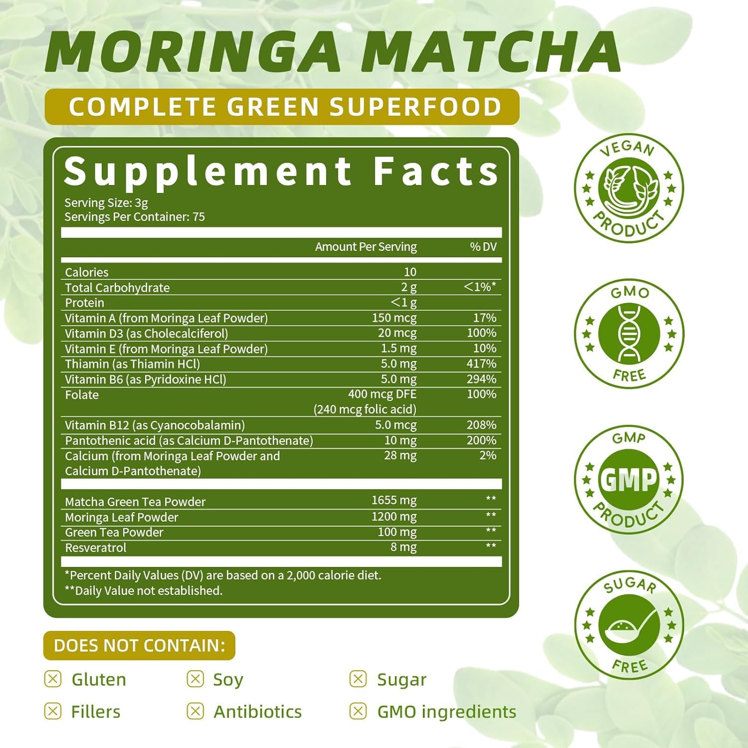 Matcha Powder – Superfood Blend with Moringa & Green Tea & Resveratrol, Energy & Focus Support, Immune & Antioxidant Defense, Vegan, Gluten-Free, 8oz - Image 8