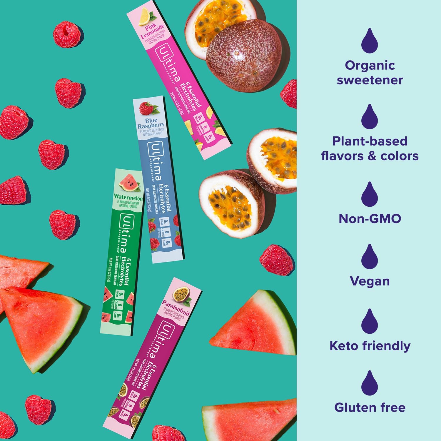 Ultima Replenisher Daily Electrolyte Powder – Tropical Variety Pack, 20 Stickpacks – Zero Sugar Hydration Packets with 6 Electrolytes and Minerals – Sugar Free, Plant Based & Keto Friendly Drink Mix - Image 4