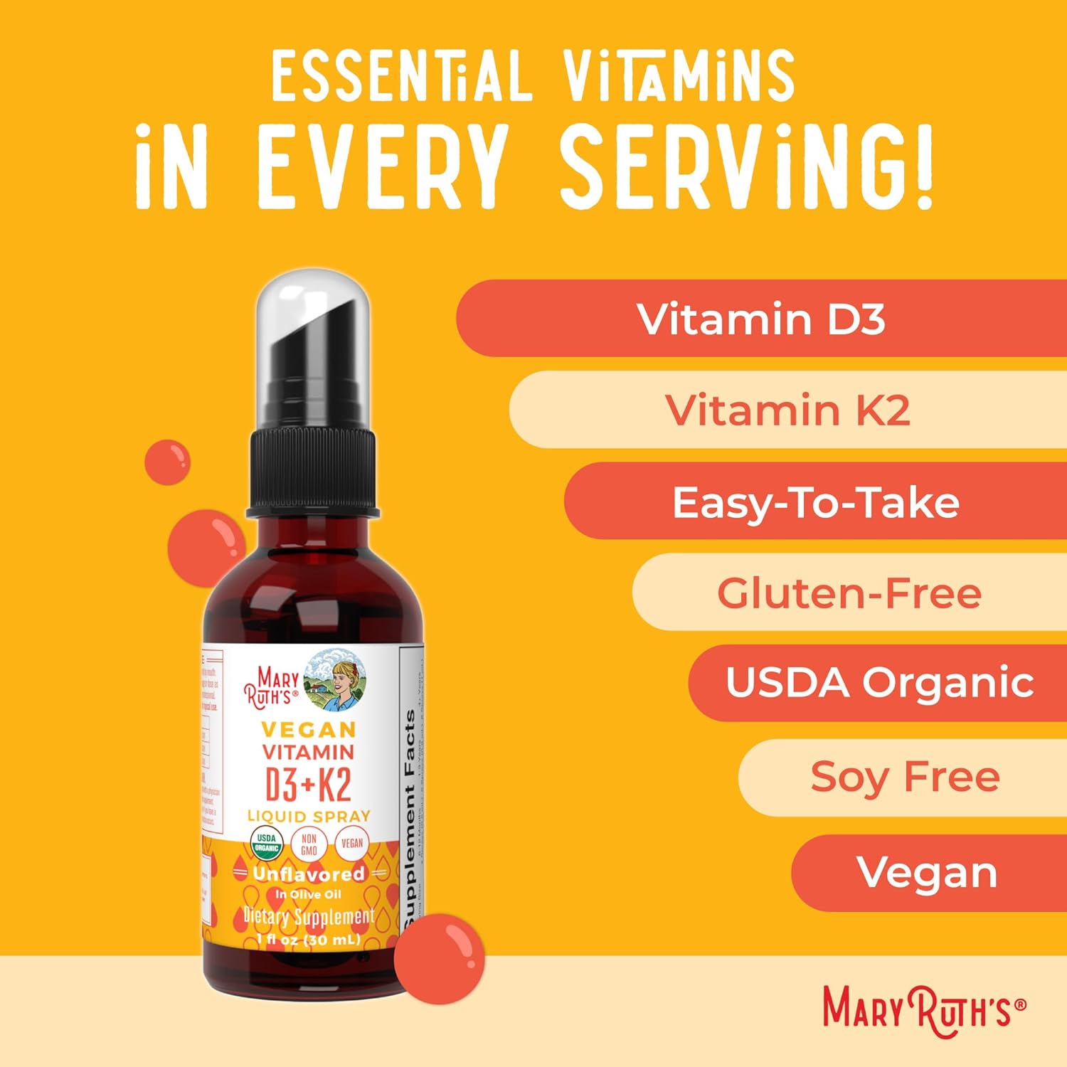 MaryRuth's Organic D3 + K2 Spray for Adults & Kids for Bone Health | Vitamin D3 as Cholecalciferol | Vitamin K2 | Immunity | Mineral Absorption | Heart Health | Vegan | Non-GMO | Gluten Free | 1 Fl Oz - Image 7