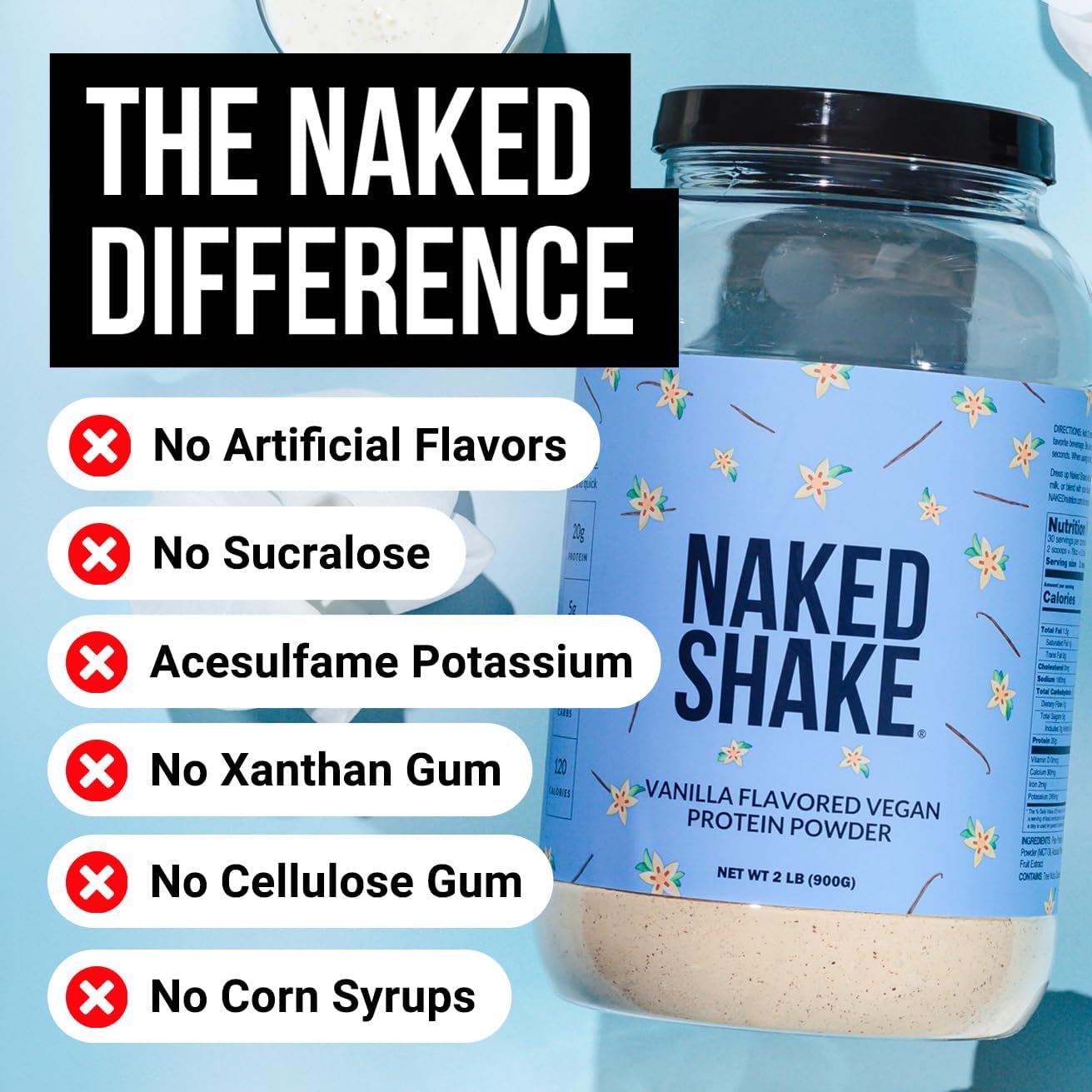 NAKED Shake - Vanilla Protein Powder - Plant Based Protein Shake with Mct Oil, NSF Certified, Gluten-Free, Soy-Free, No Gmos Or Artificial Sweeteners - 30 Servings - Image 2